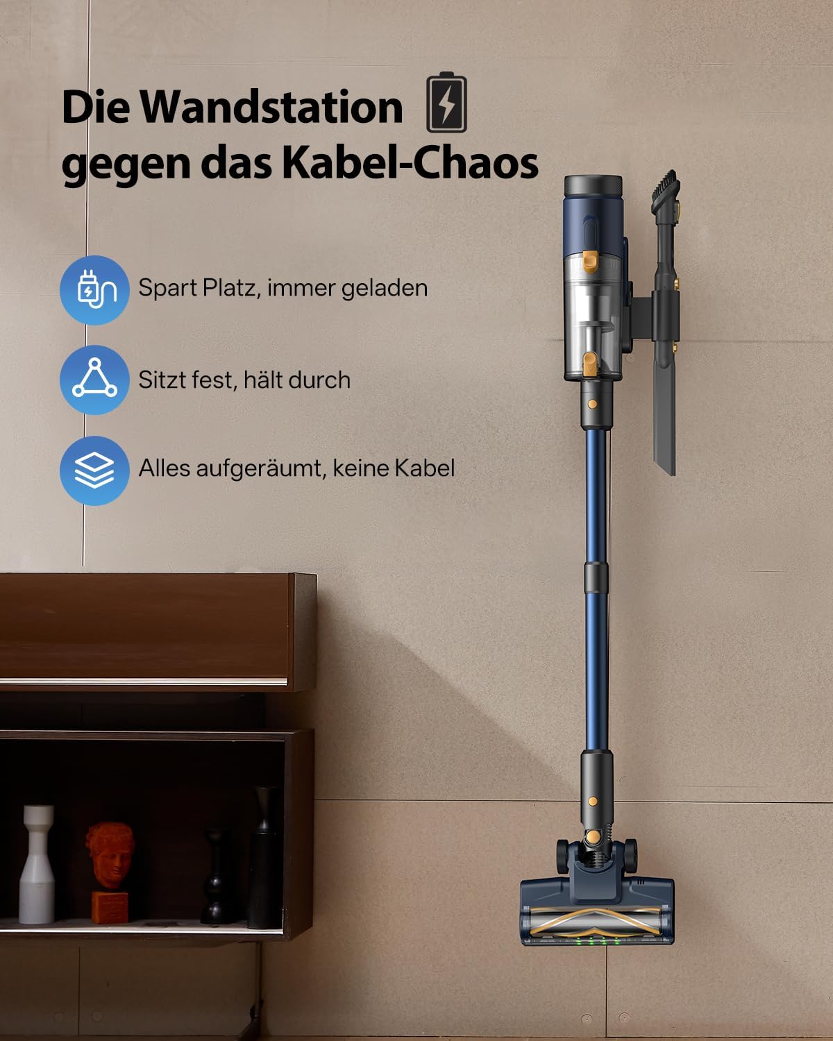 CHEFREE Akku Staubsauger, 48Kpa/450W/50Mins Staubsauger Kabellos mit Anti-Wickel-Bürste, GreenEye™, LED-Arbeitsleuchte & 180° Drehkopf, 2.2KG Leichtbau & Wandhalterung, Ideal für Hartböden, Teppiche