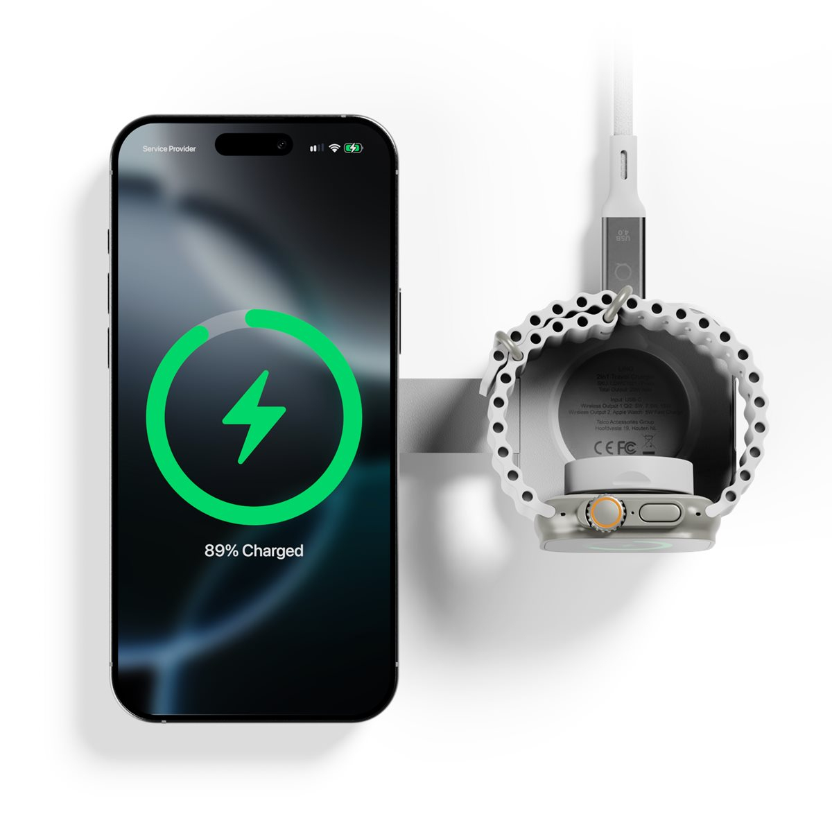 (15W) 2in1 Ladegerät Qi Wireless Charger Faltbare Powerbank für Smartphone / Apple Watch / AirPods (LQTC021) - Weiss