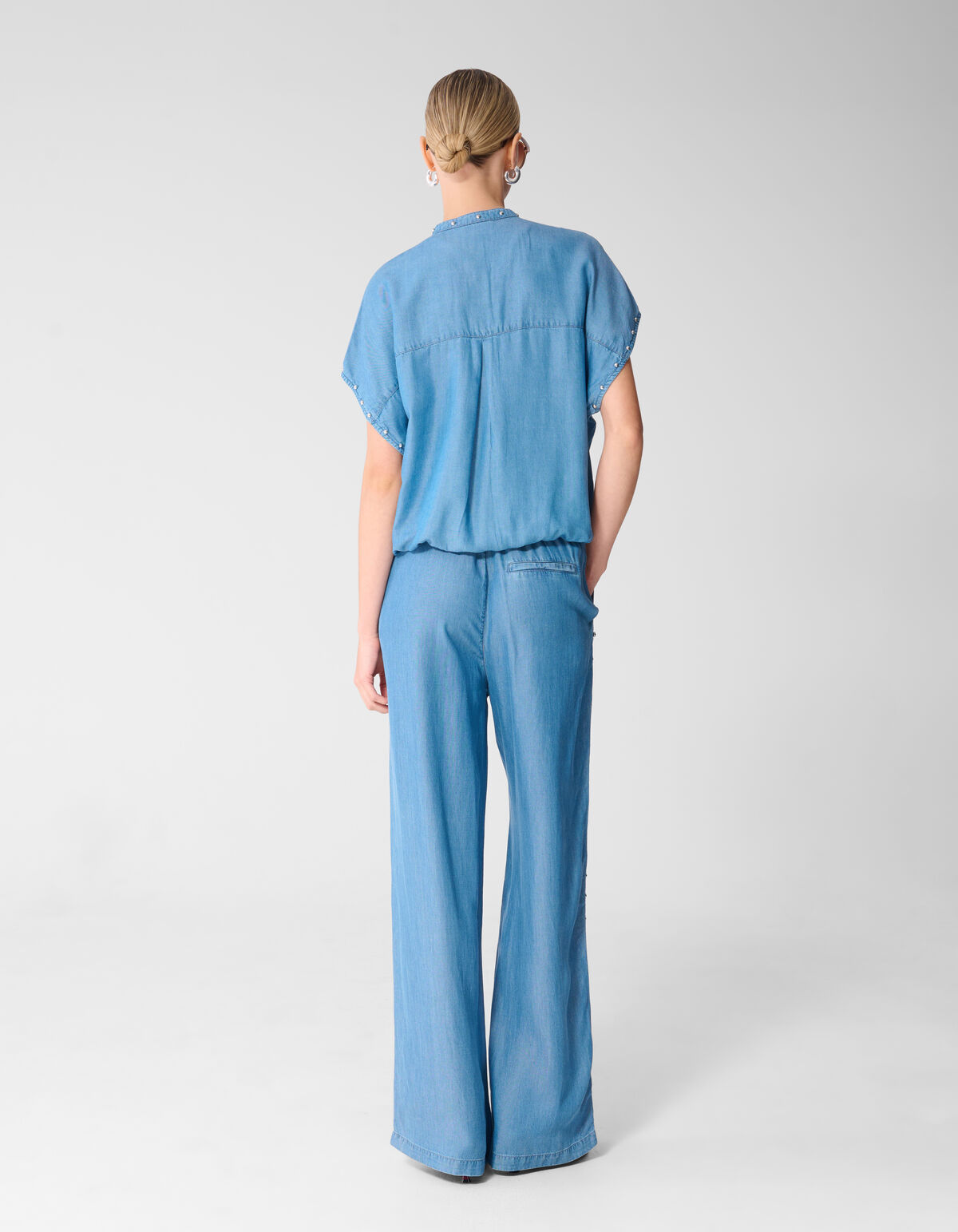 Studs Wide Leg Fit Denim Broek Blauw