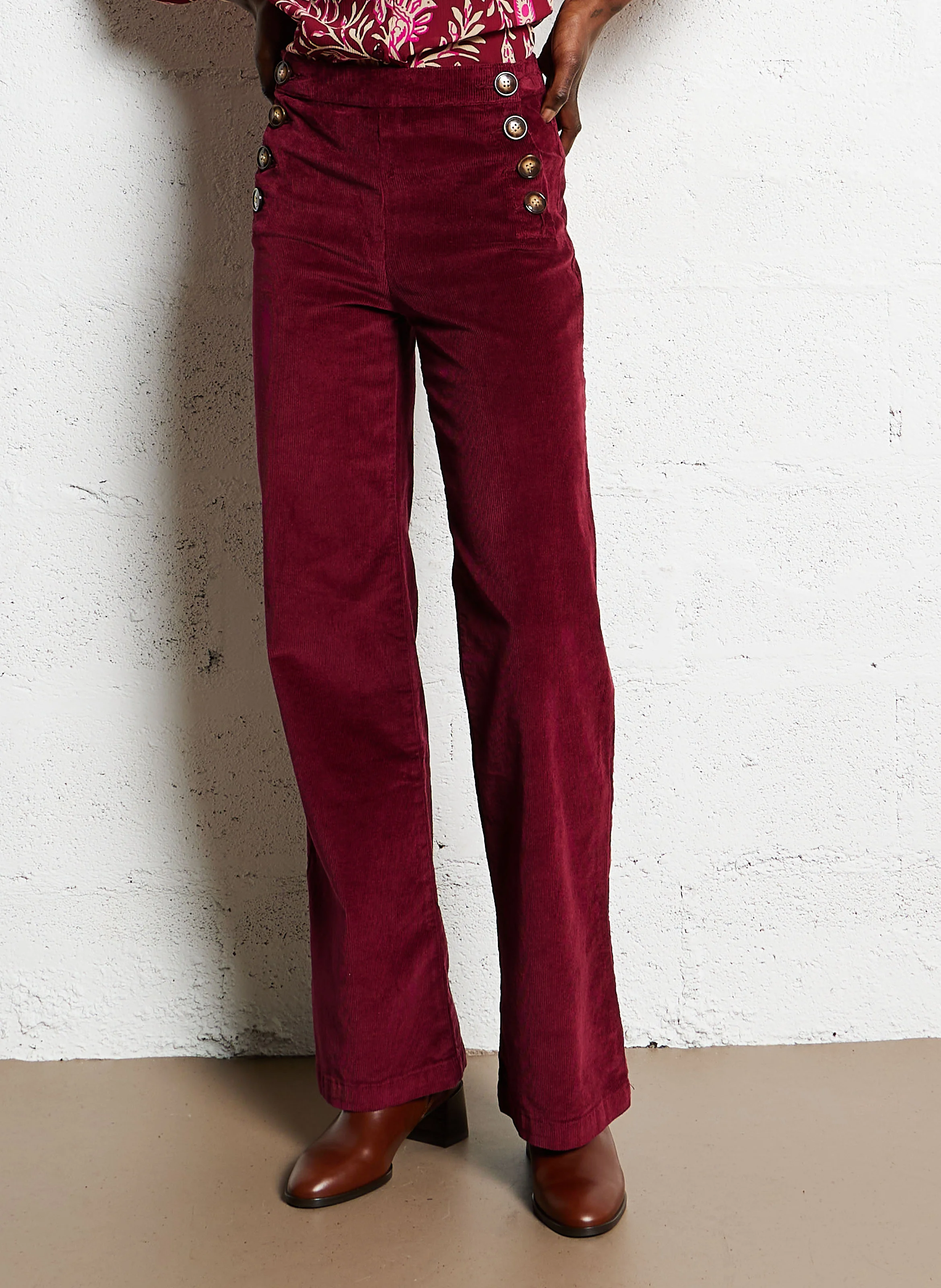 PAULIE - Pantalon droit en velours côtelé | Rose