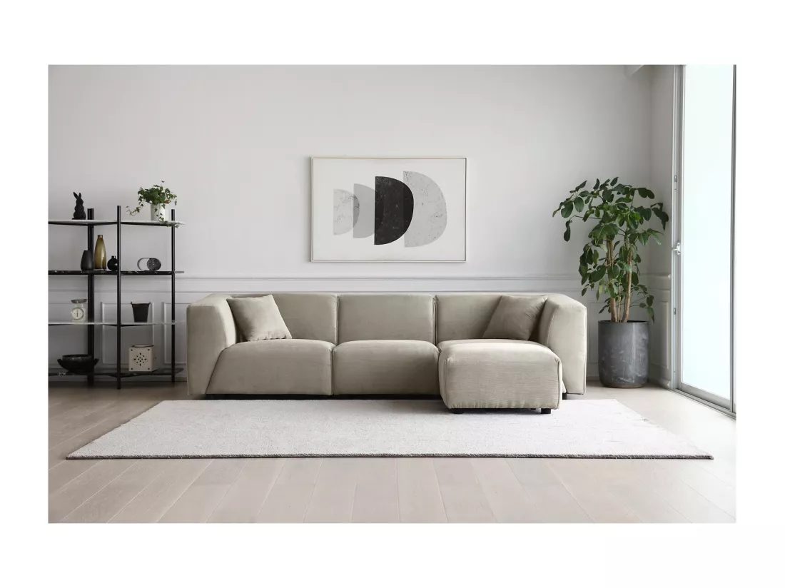 Canapé modulable 3 places + 1 pouf velours côtelé gris clair MONROE