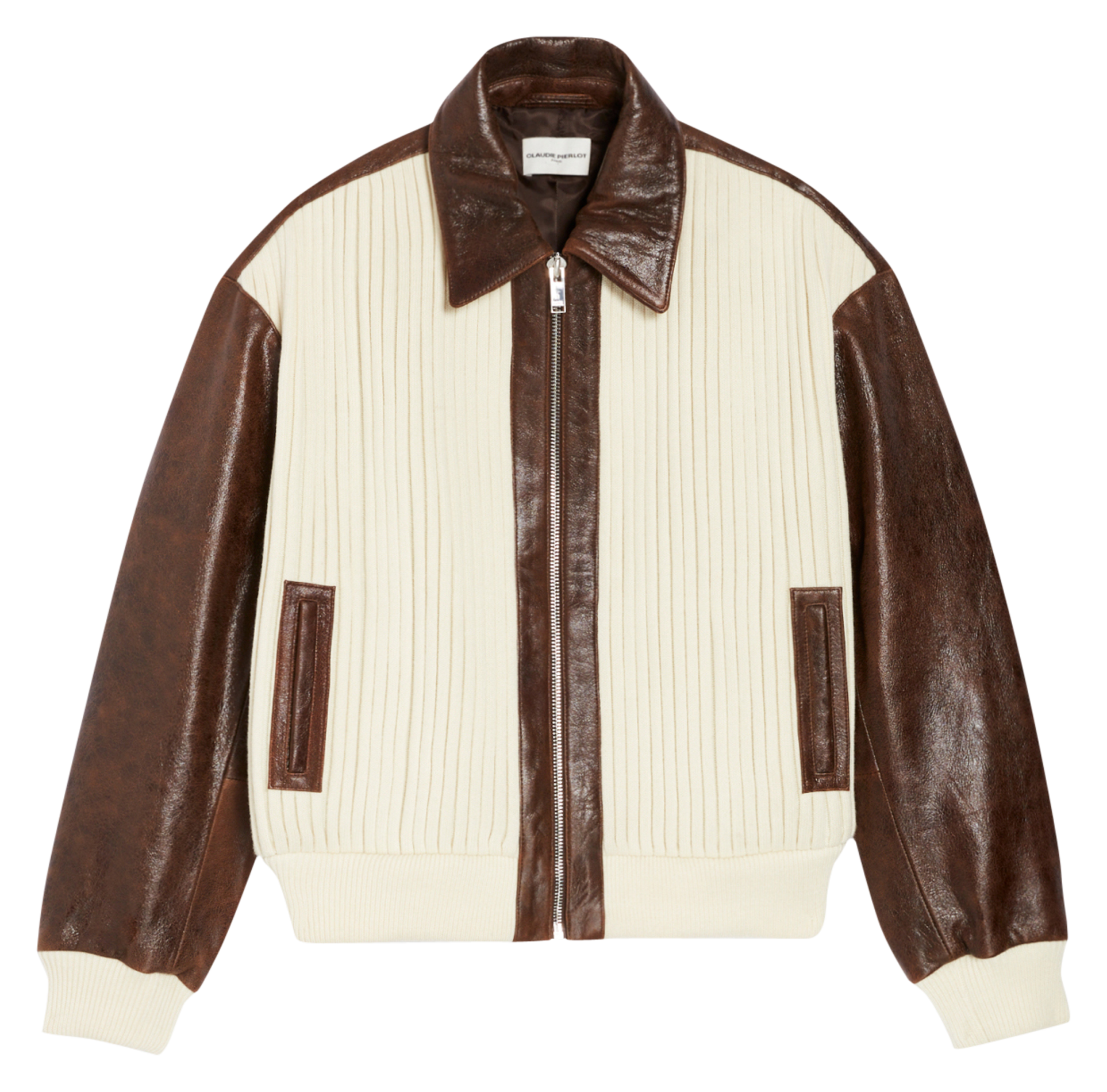 Blouson court col classique en cuir d'agneau | Multicolore
