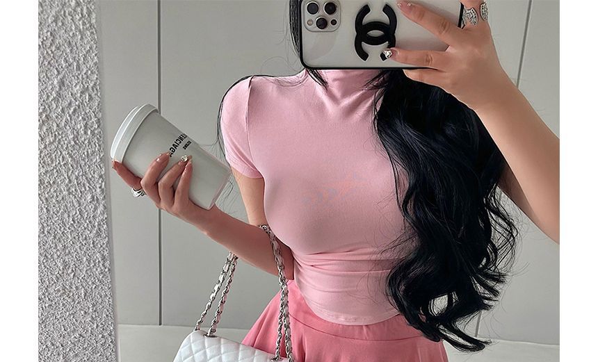 RainGirl - Asymmetrisch T-shirt met korte mouwen en mockneck