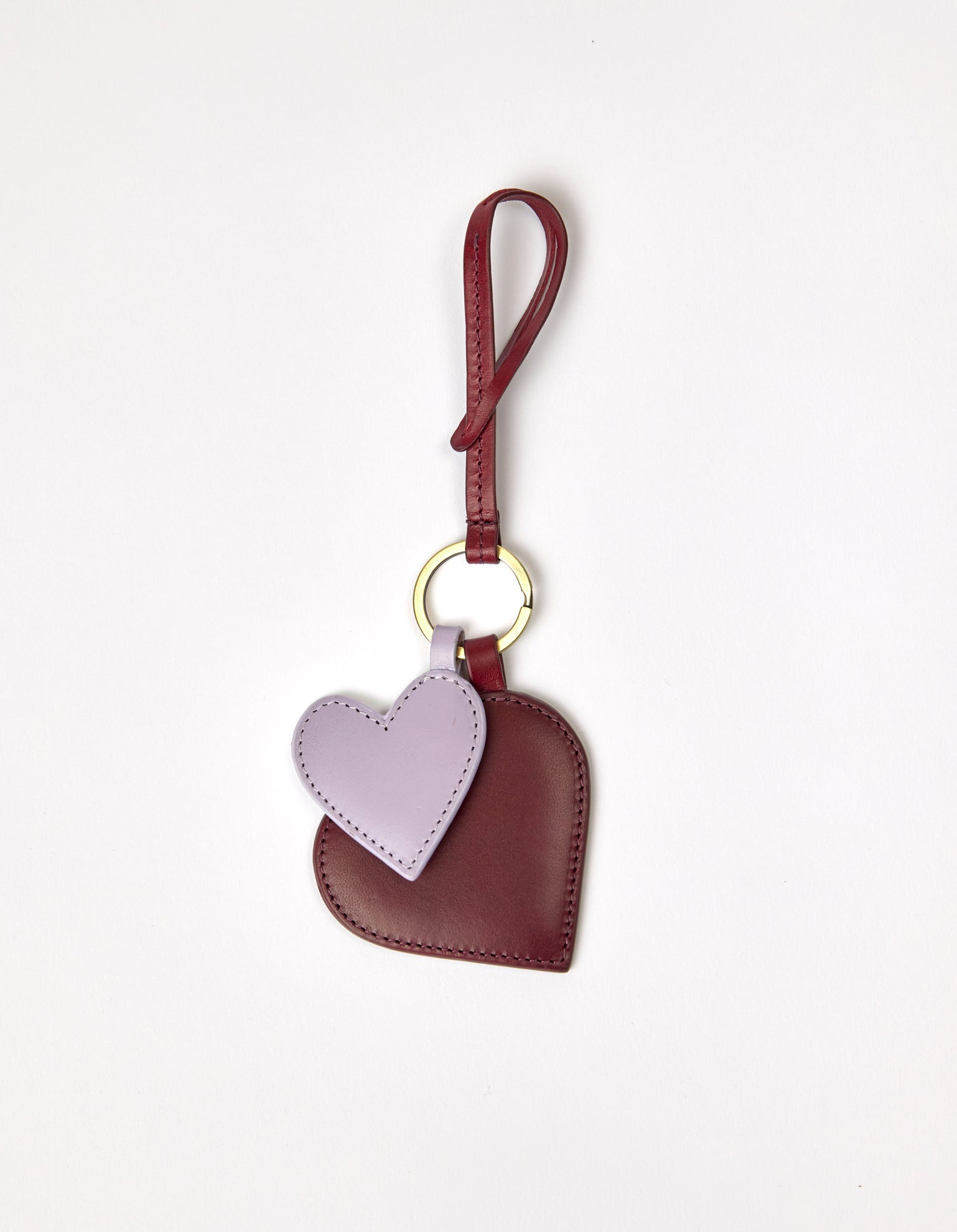 Hearts Bag Charm - Ruby & Lavender Classic Leather