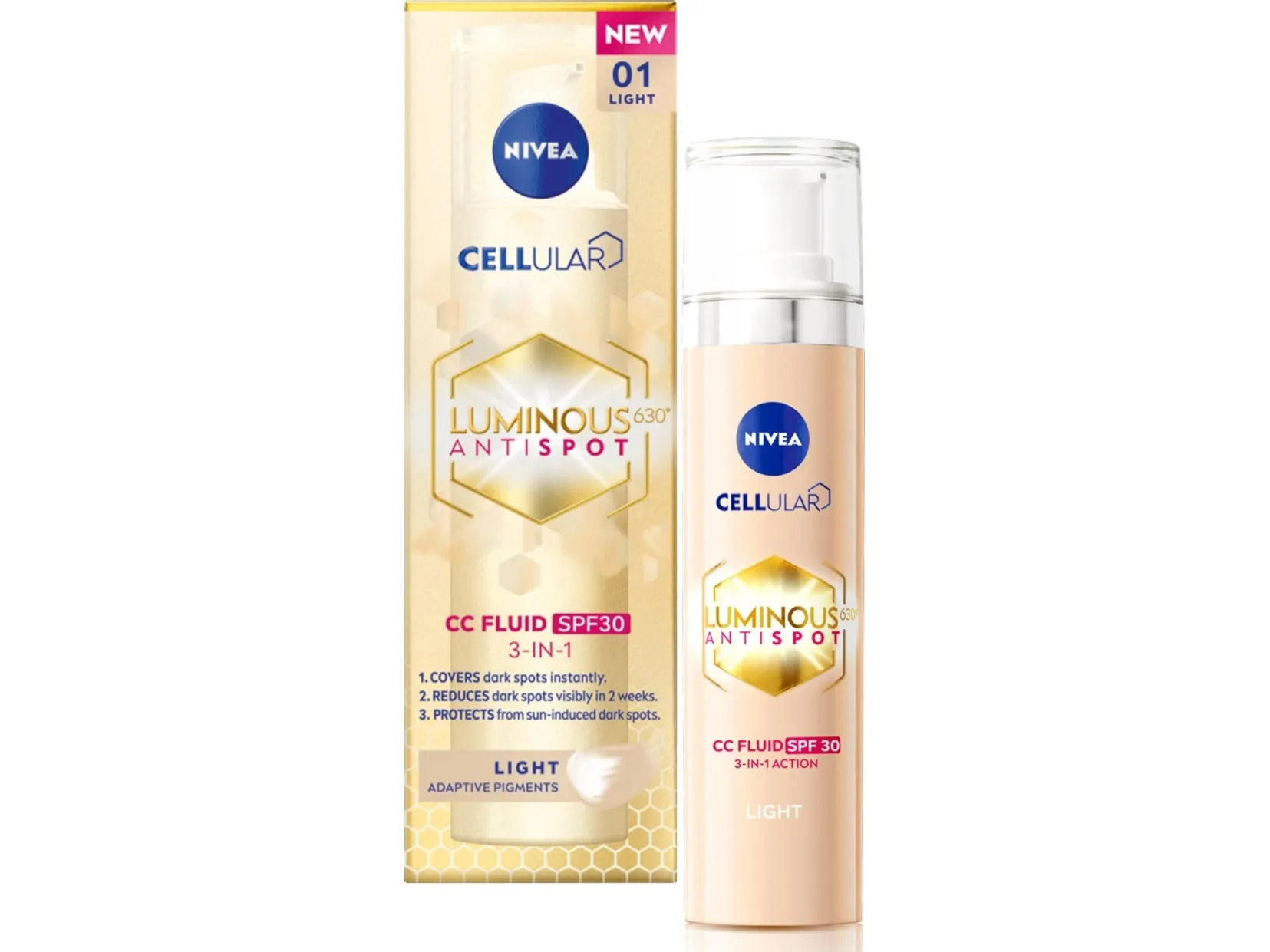 NIVEA_Luminous 630 CC Fluid 3-in-1 SPF30  face foundation 01 Light 40ml