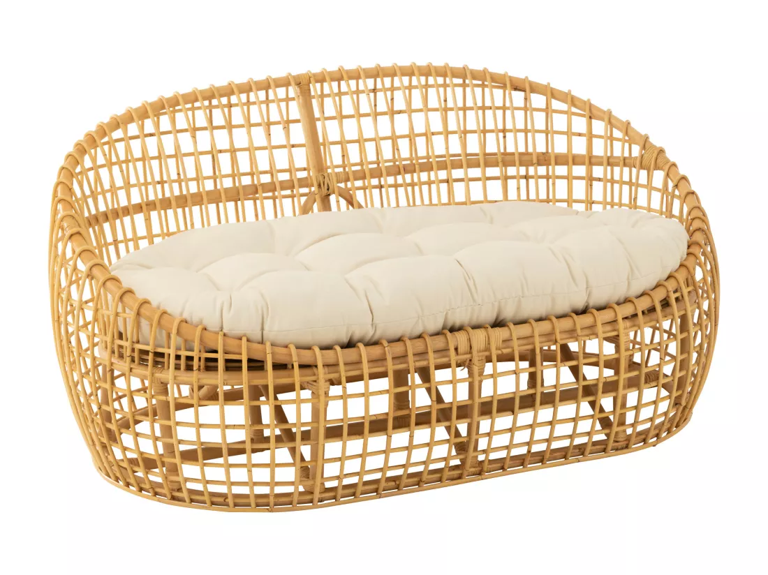 Sofa Lizo 2 places avec coussins - Finition naturelle et blanche