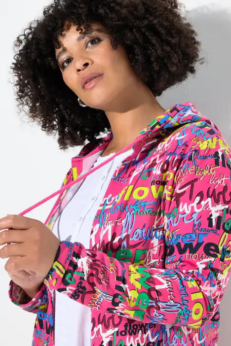 Sweatjacke, offene Form, Scribblemuster, hibiskuspink