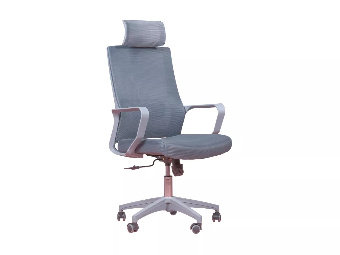 Chaise de bureau ergonomique en mesh respirante avec finitions grises et appui-tête réglable - Mesh - Gris foncé