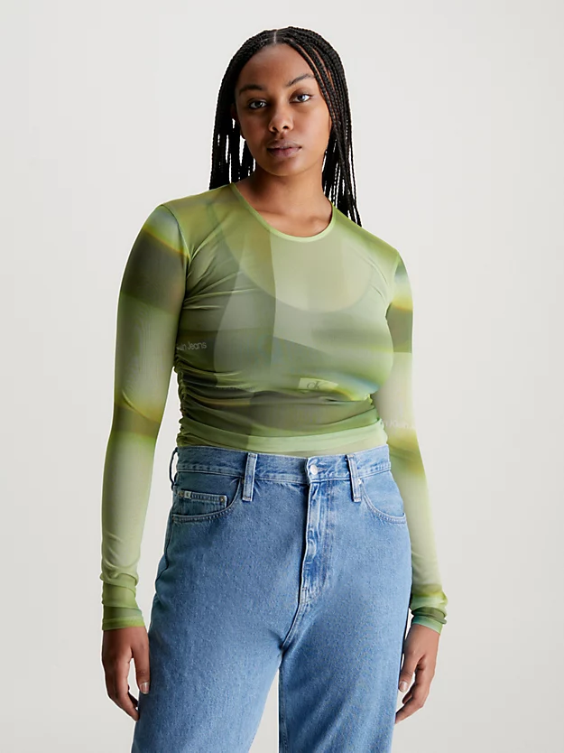 Blusa de manga comprida em malha estampada