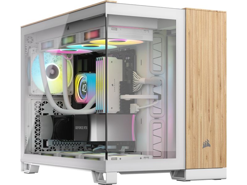 Corsair PC-Gehäuse 2500X Weiss/Bambus Mid-Tower PC-Case mit Zwei-Kammer-Design und herausragendem Luftstrom