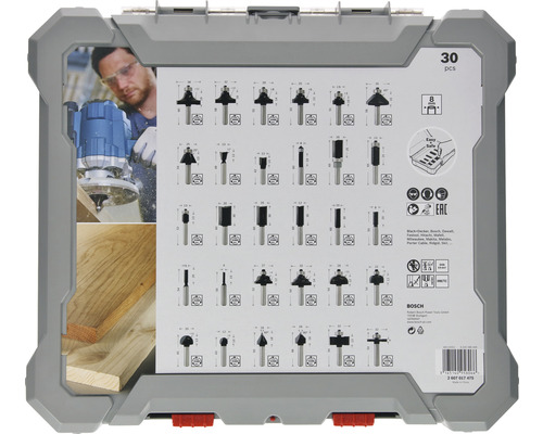 Frees, groeffrees, afrondfrees, schijffrees, sponningfrees, profielfreesset Bosch Professional Carbide 30-delig.