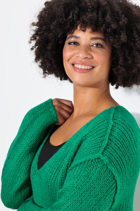 Pullover, oversized, Ballonärmel, V-Ausschnitt.