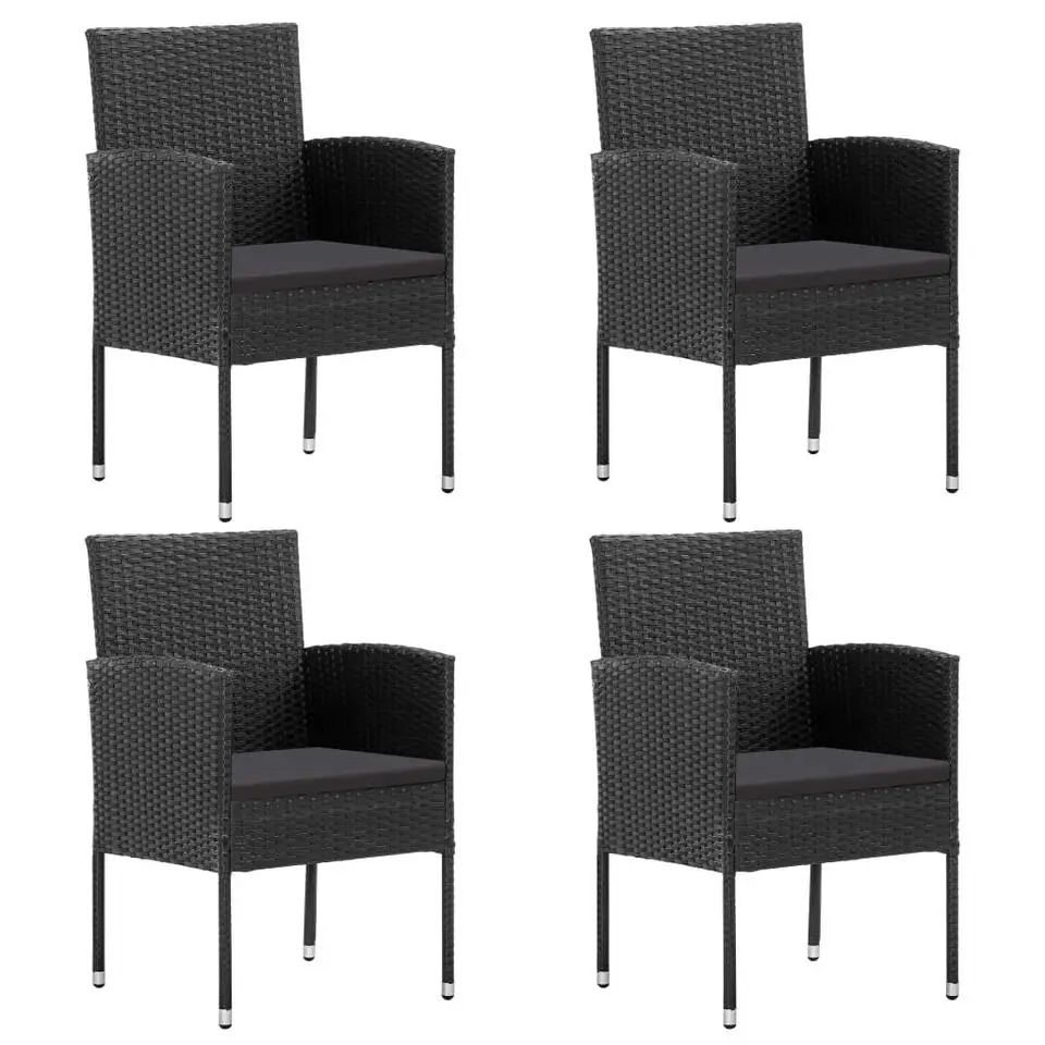 vidaXL - Tuinstoelen - Zwart - Poly rattan - 4 stuks - Met kussens