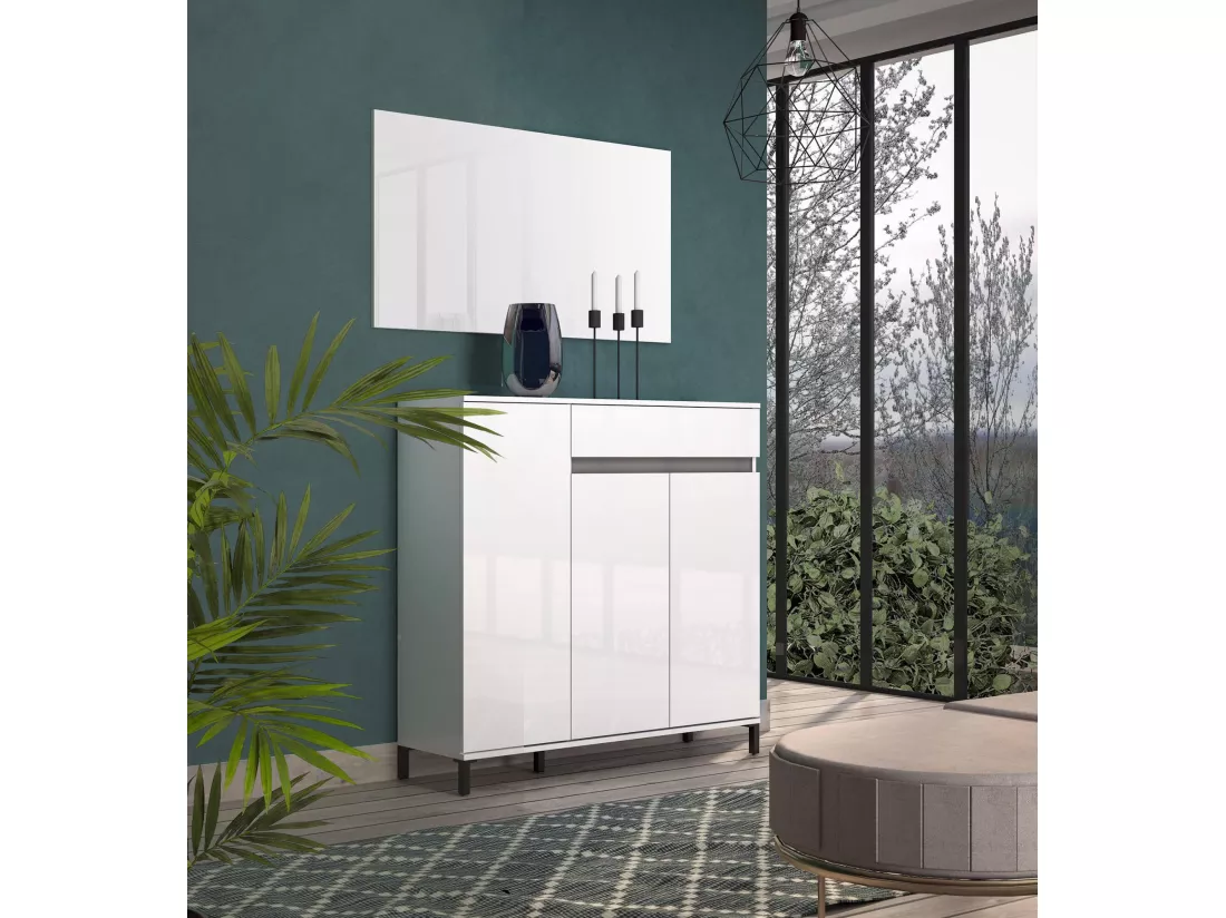 Meuble à chaussures Windhoek, Meuble à chaussures, Armoire d'entrée polyvalente, Rangement pour chaussures, Made in Italy, 120x34h115 cm, Blanc brillant et anthracite