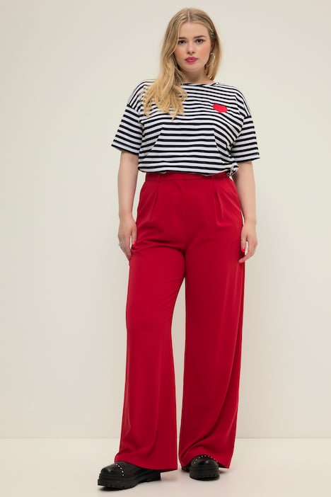 Hose, High Waist, weites Bein, Bundfalten