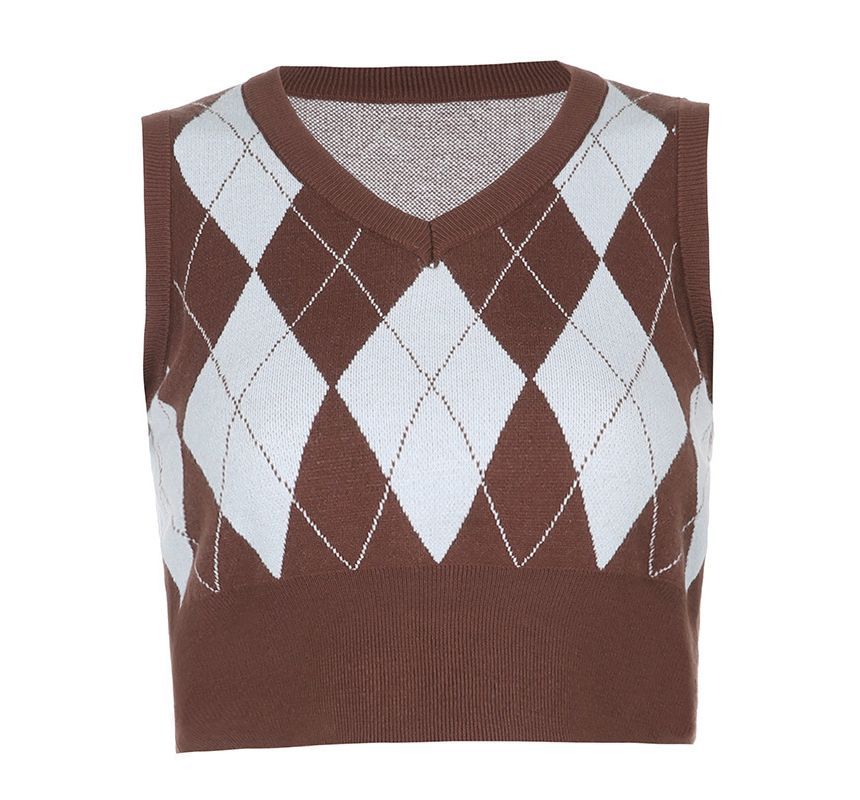 Genrovia - Argyle Print Gebreid Vest