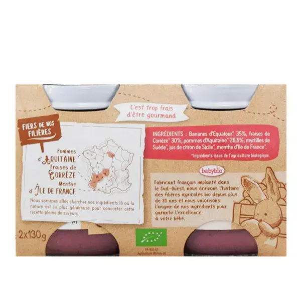 Babybio Frutas em Pote Banana Morango Hortelã +6m Orgânico 2 x 130g