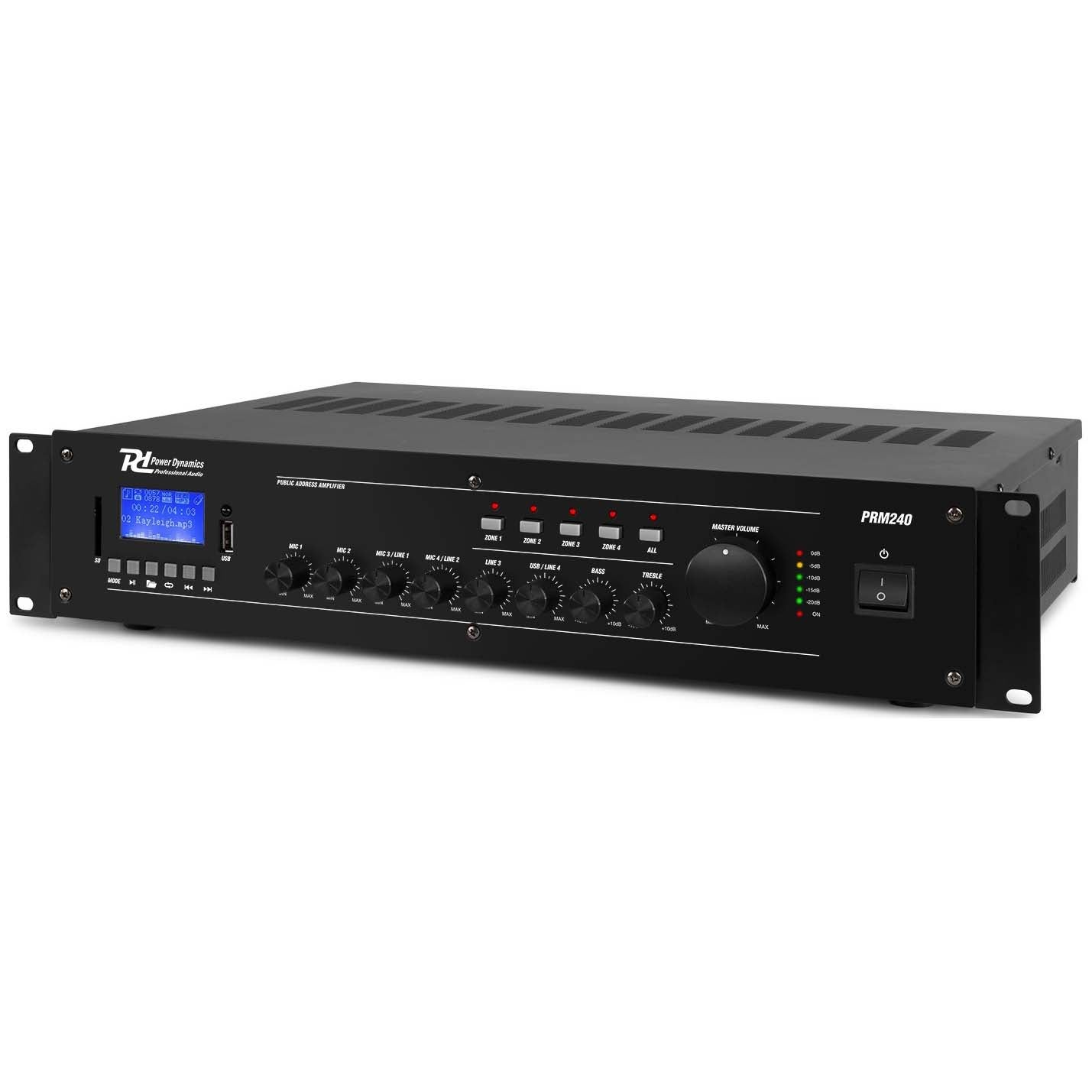 Power Dynamics PRM240 100V & 8 Ohm 6-kanaals 19-inch versterker - 240 Watt