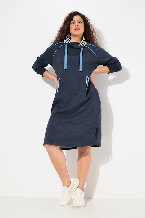 Sweatkleid, Zierpaspeln, Stehkragen, Langarm, Taschen
