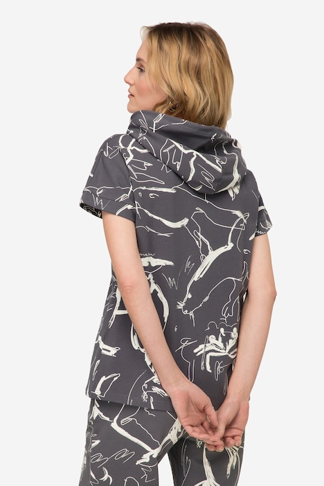 Hoodie, Sweater, oversized, Robben Print, Kapuze, Halbarm