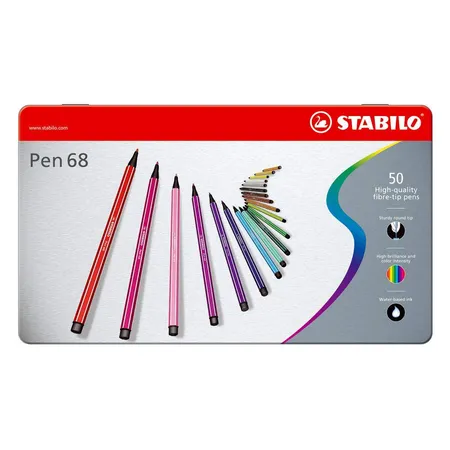 Premium-Filzstift - STABILO Pen 68 - 50er Metalletui - mit 46 verschiedenen Farben