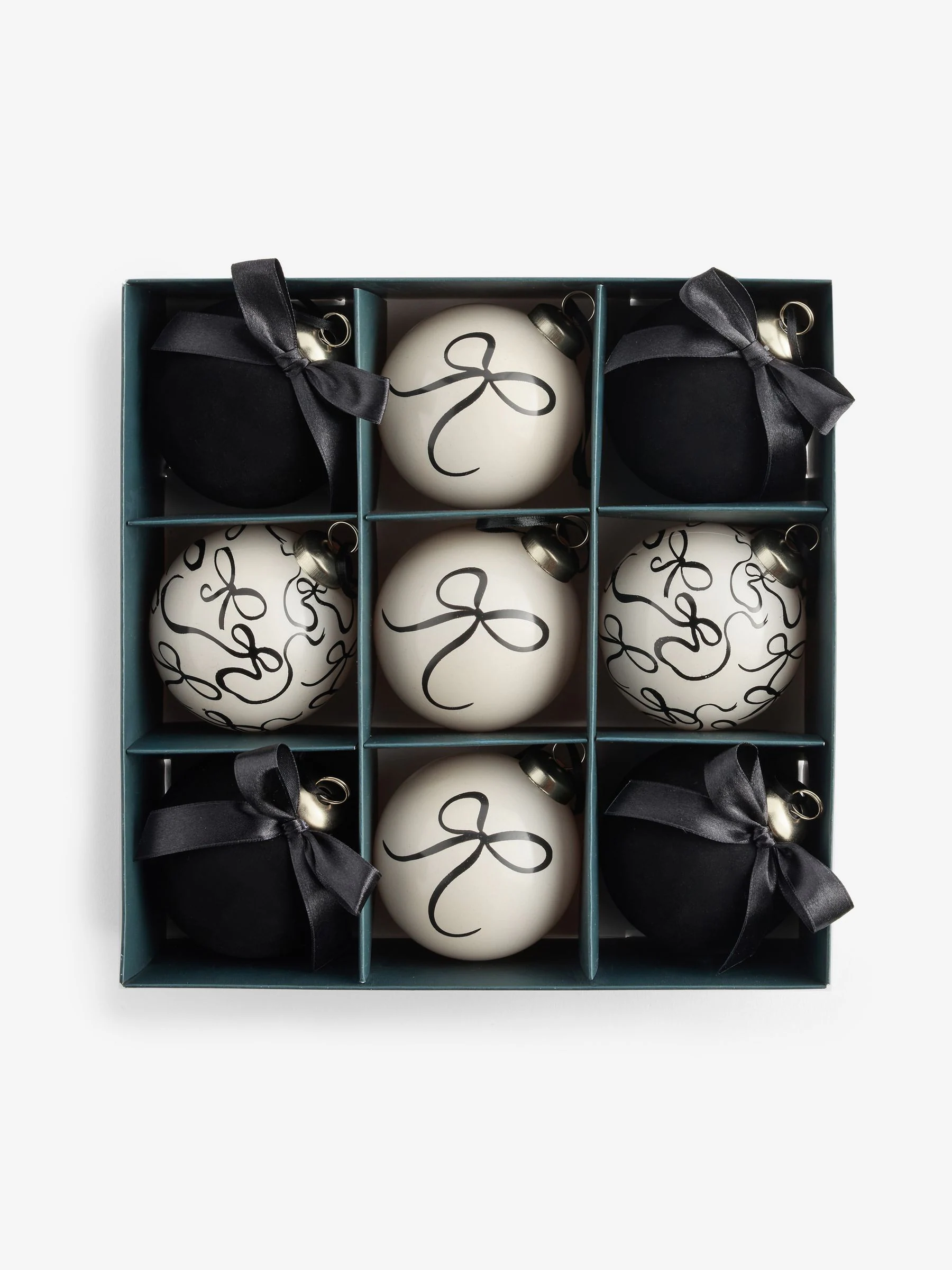 Set van 9 kerstballen met strik