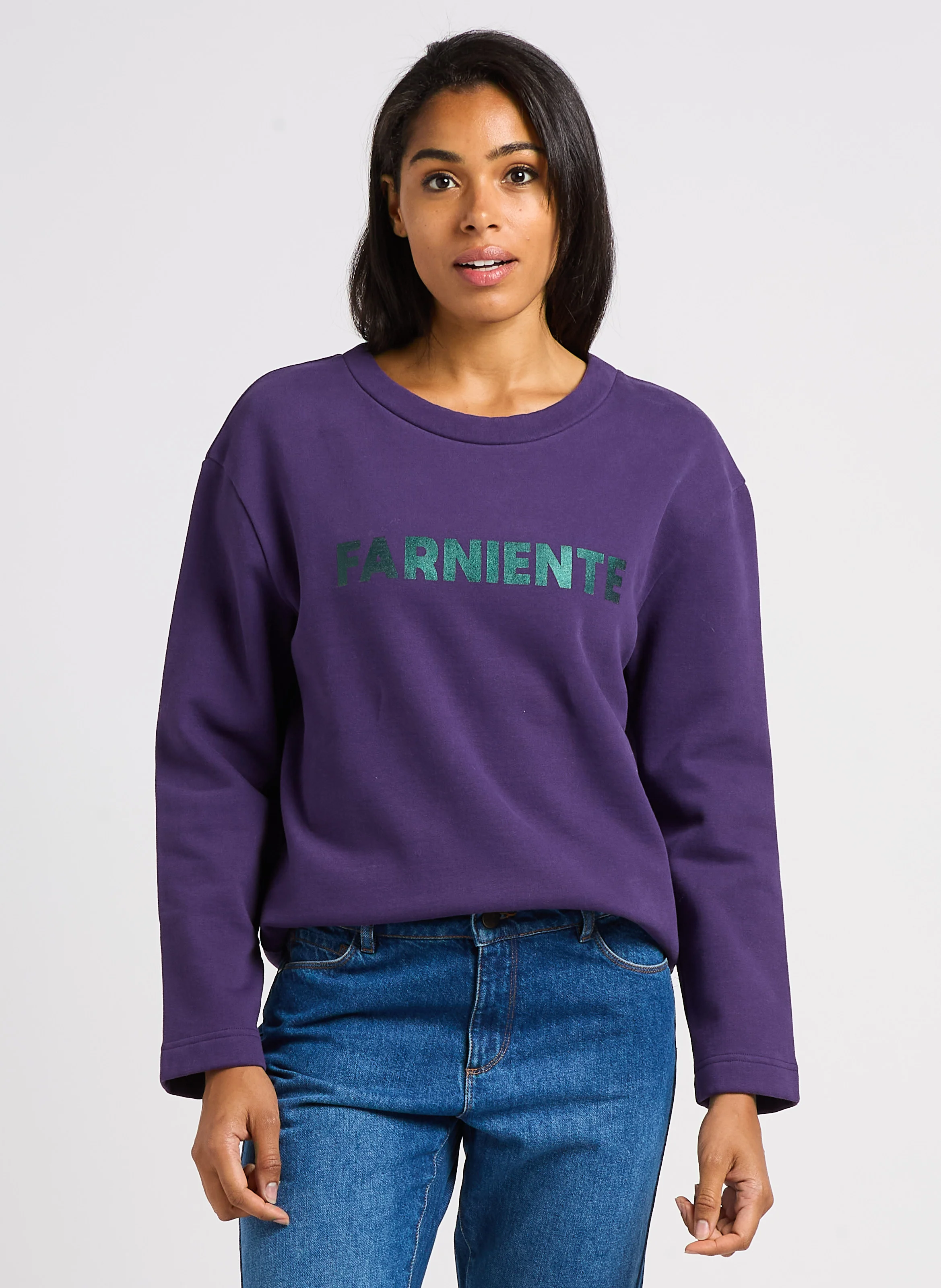 MAMOUR - Sweat oversize col rond sérigraphié en coton mélangé | Violet