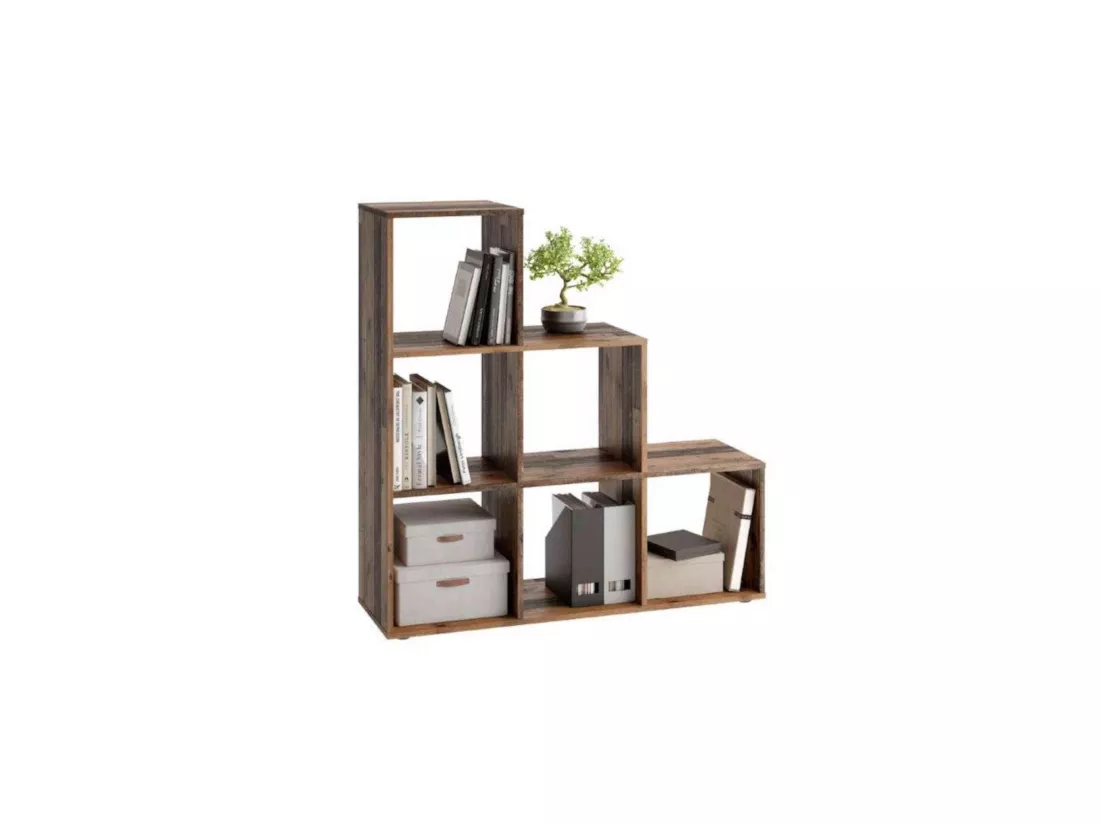 Bibliothèque escalier 6 cases en bois old style foncé - BI13008