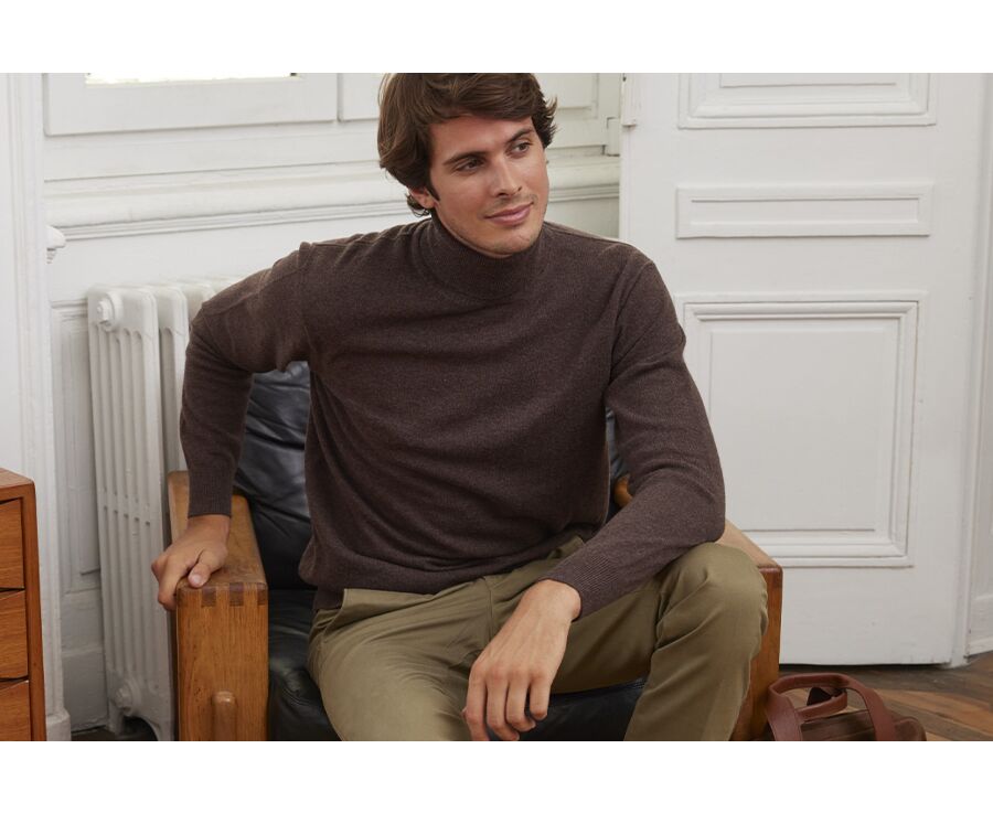 Pull laine homme col roulé Marron Brun - EMERIC