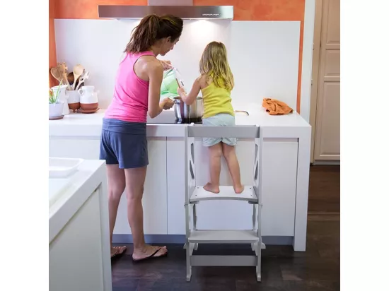 Yoleo Tour d'apprentissage pour Enfants Montessori Learning Tower Bois Naturel Kitchen Helper pour Petit Bebe Transparent avec Un Tableau