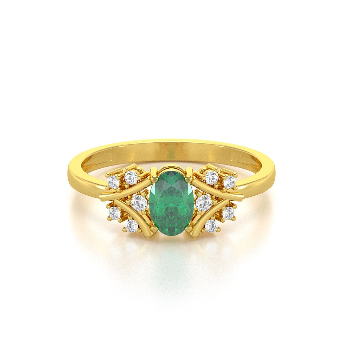 Bague ADEN Or 585 Jaune Emeraude et diamants 1.556grs
