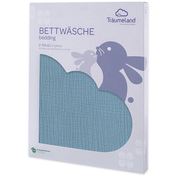 TräumelandTräumeland   Kinderbettwäsche Baumwollmusselin jeansblau