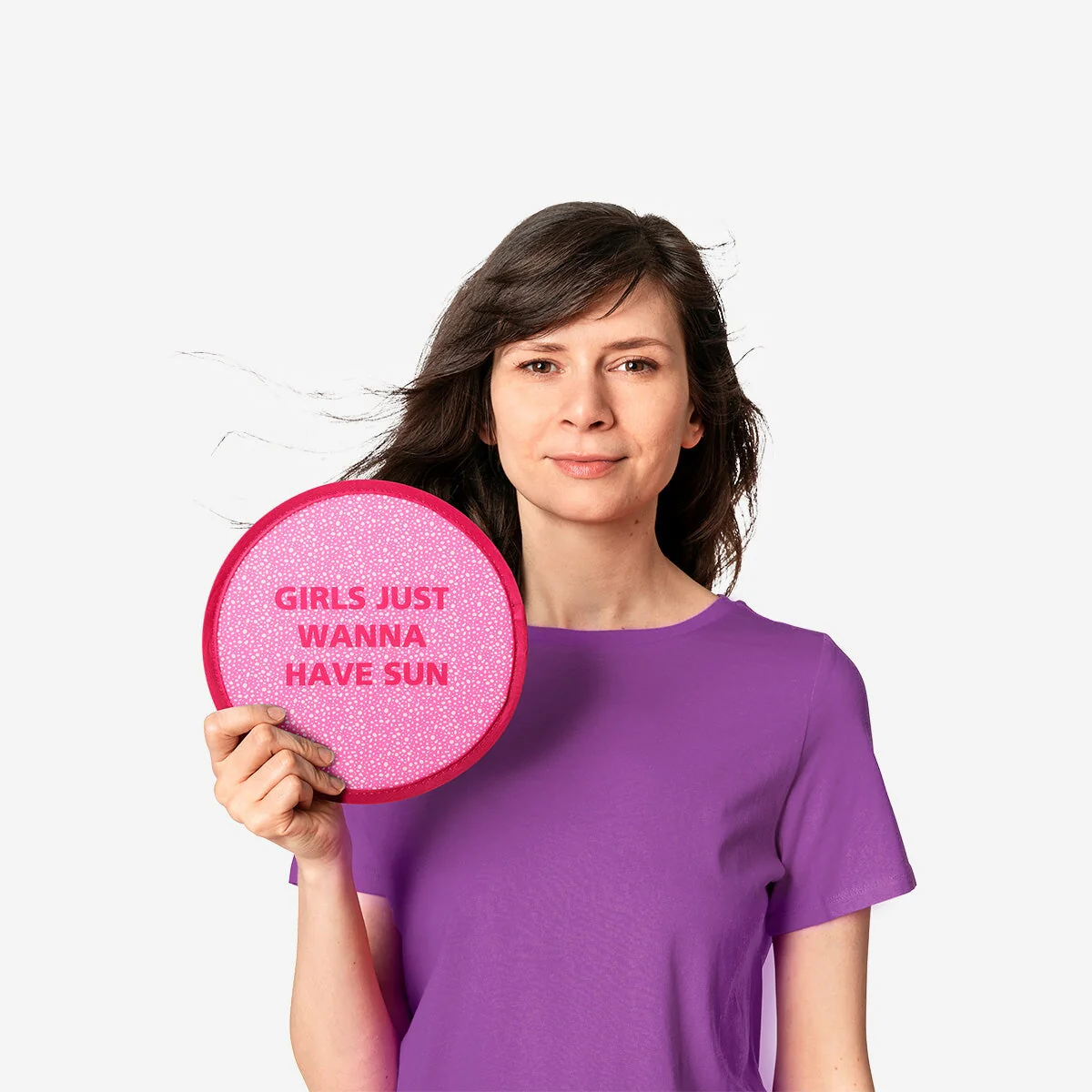 Pink rund foldbar vifte