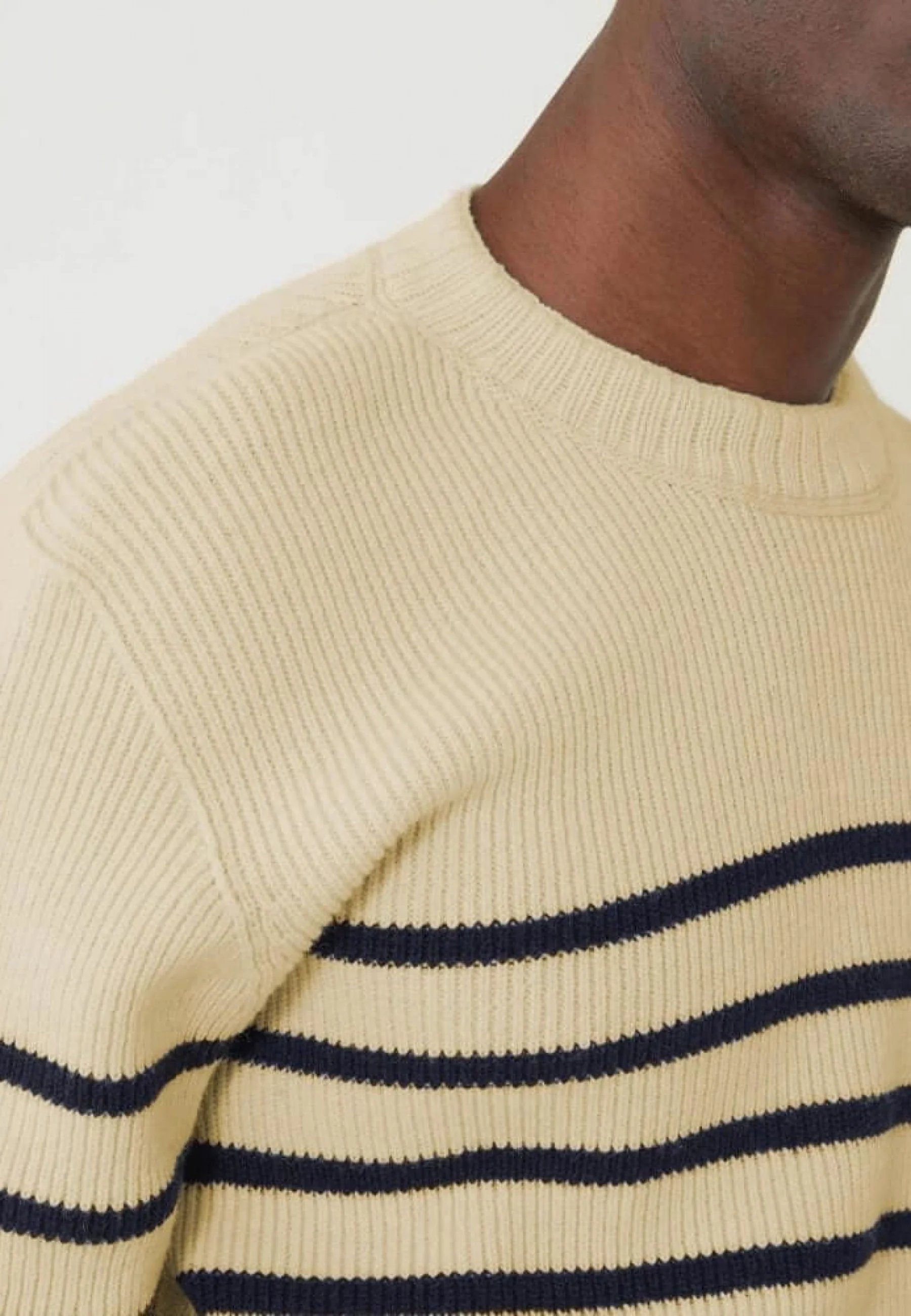 Pull mixte en laine française-Lude Marinière Ecru Marine