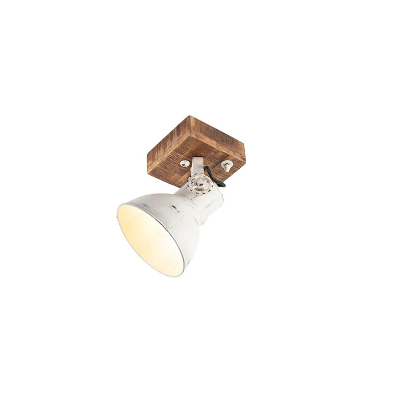 Industriële spot wit met mango hout 18 cm - Mangoes