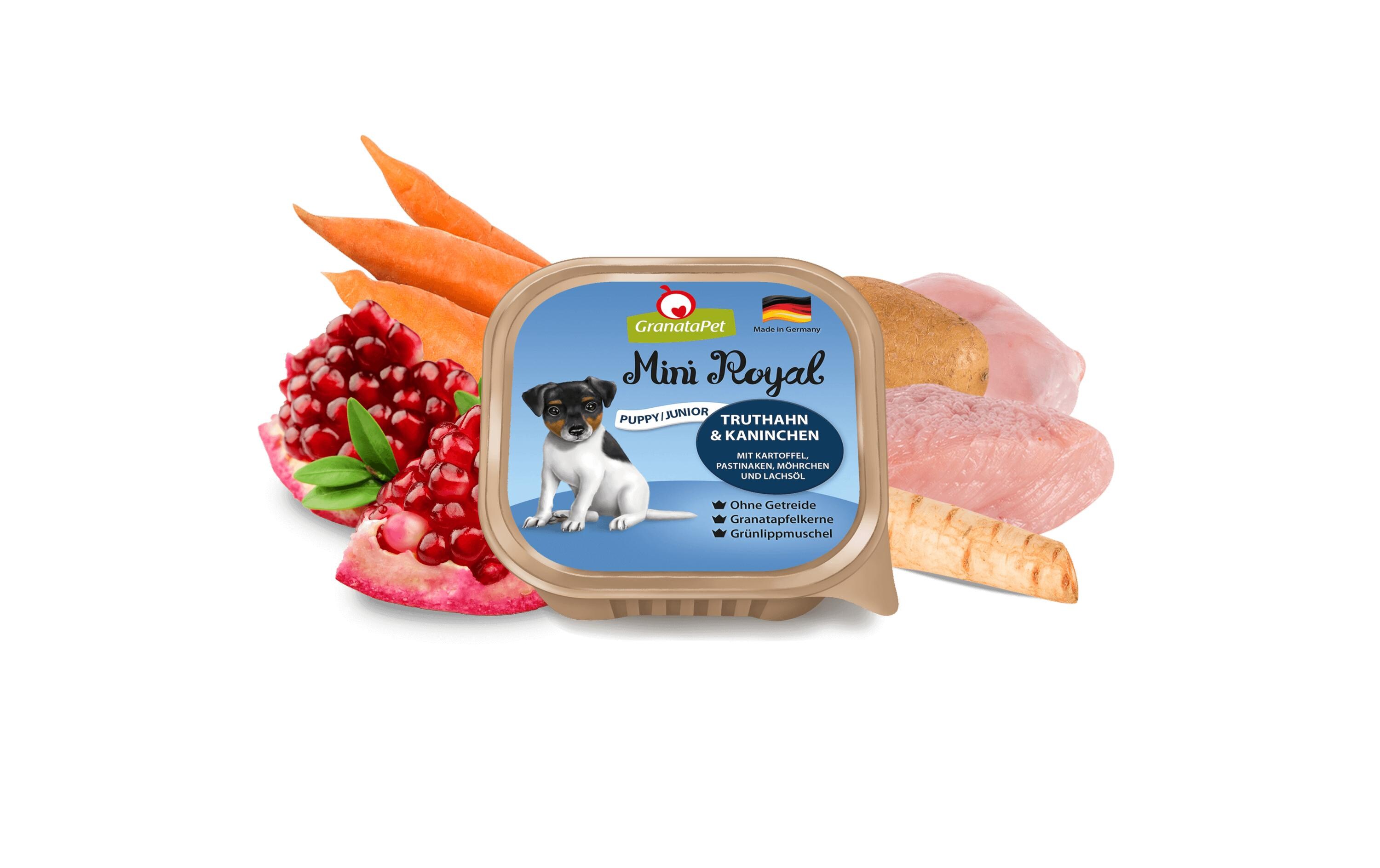 Nassfutter Mini Royal Truthahn & Kaninchen 150 gAlleinfuttermittel für heranwachsende Hunde kleiner Rassen (Gewicht 1 – 10 kg)