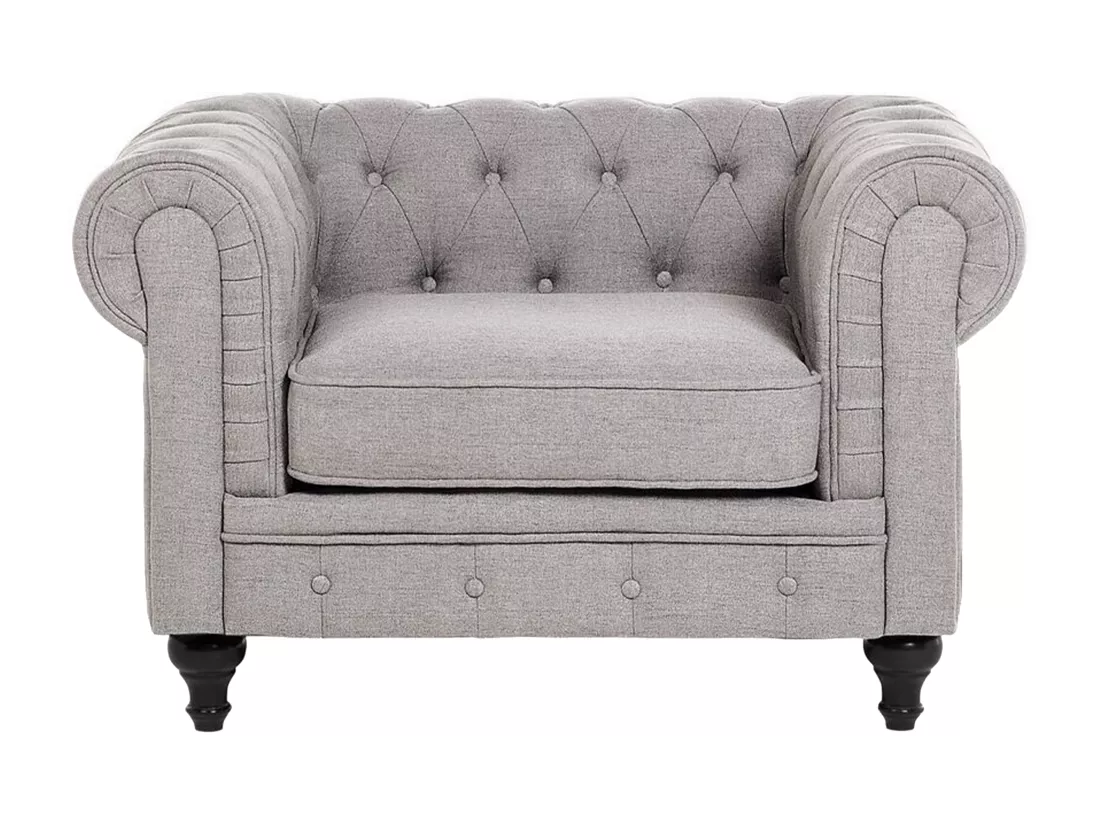 Ensemble canapé et fauteuil en tissu gris clair 4 places CHESTERFIELD