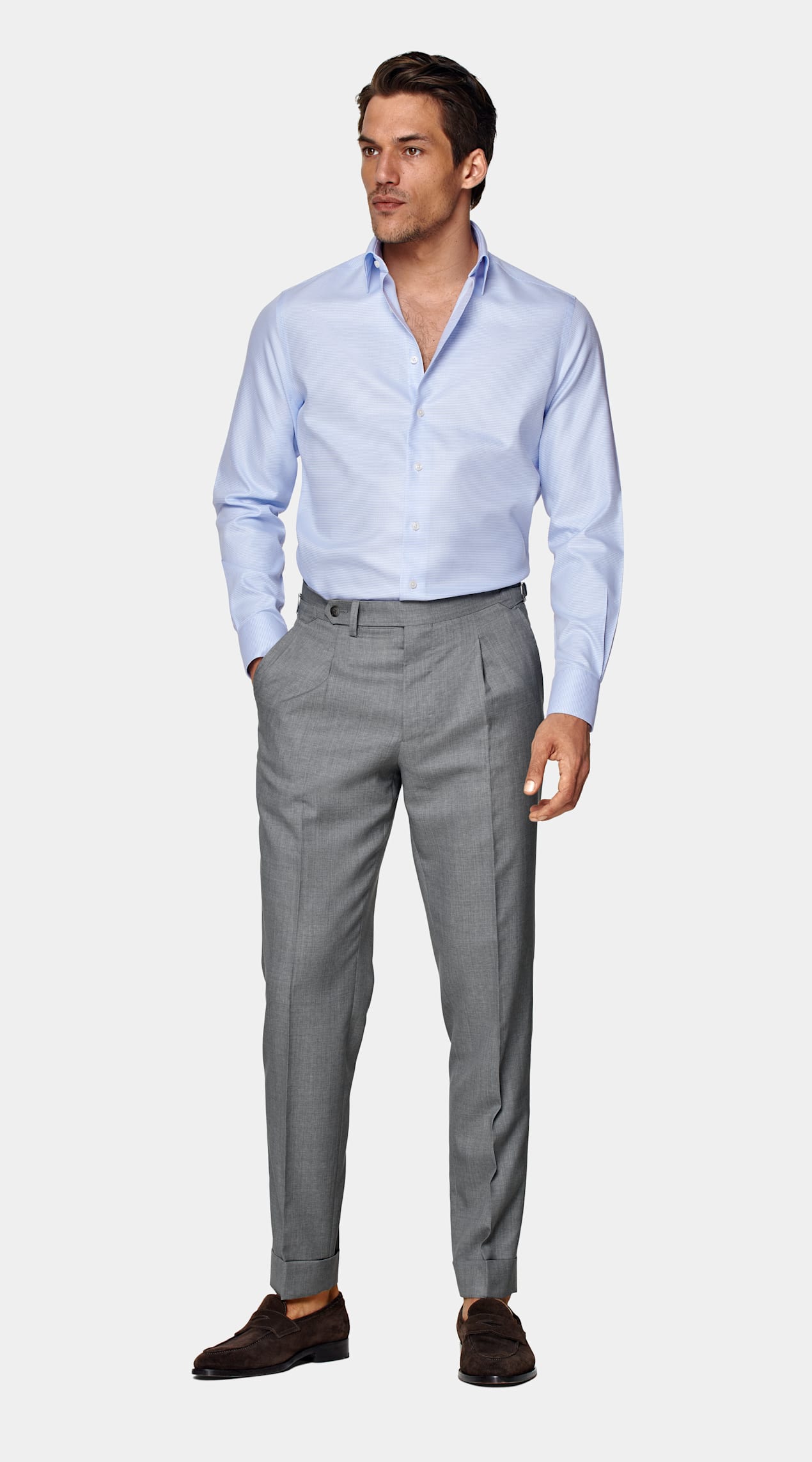 Chemise coupe ajustée en twill bleu clair pied-de-poule