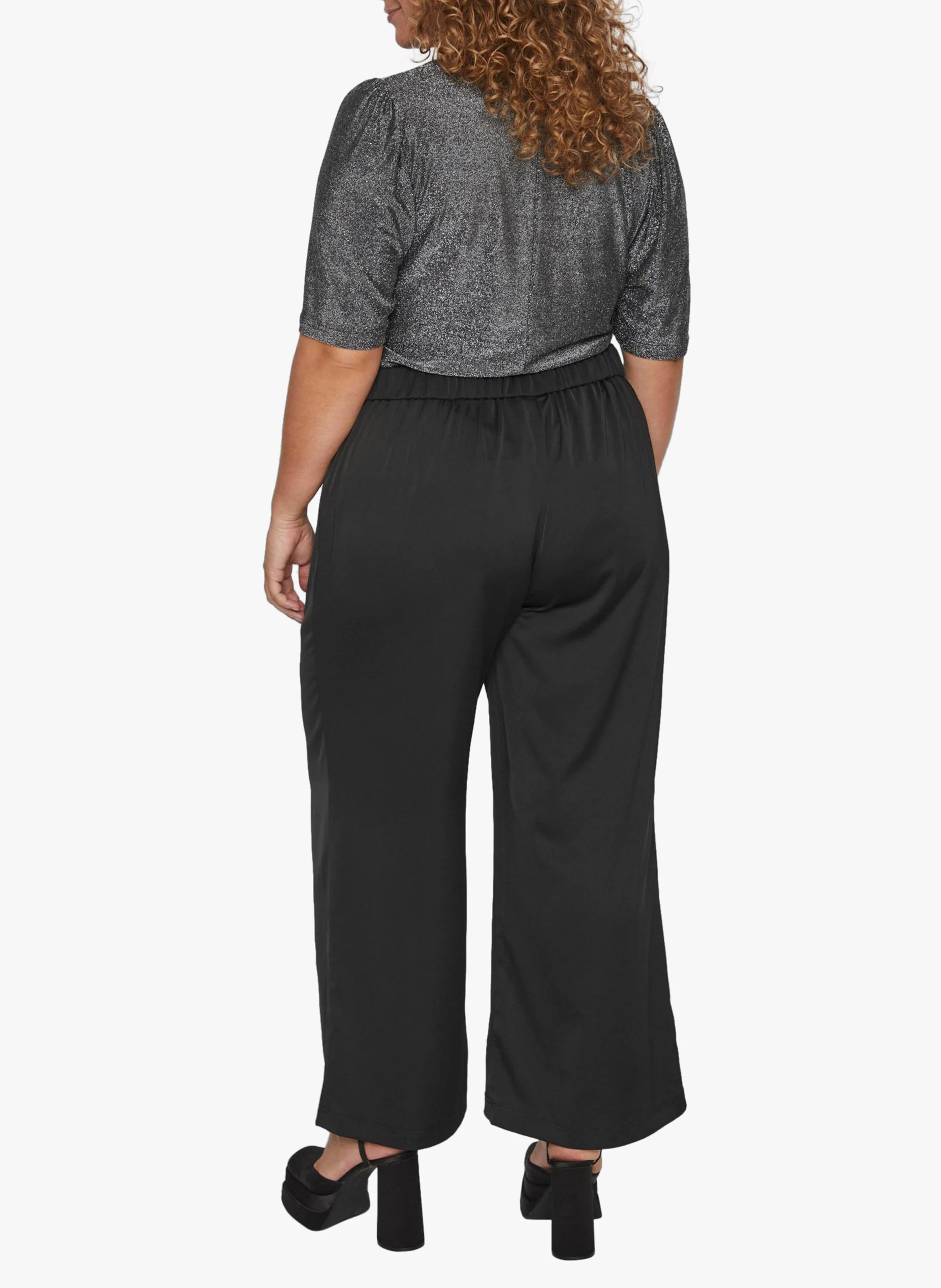 KAY - Pantalon droit taille haute en satin | Noir
