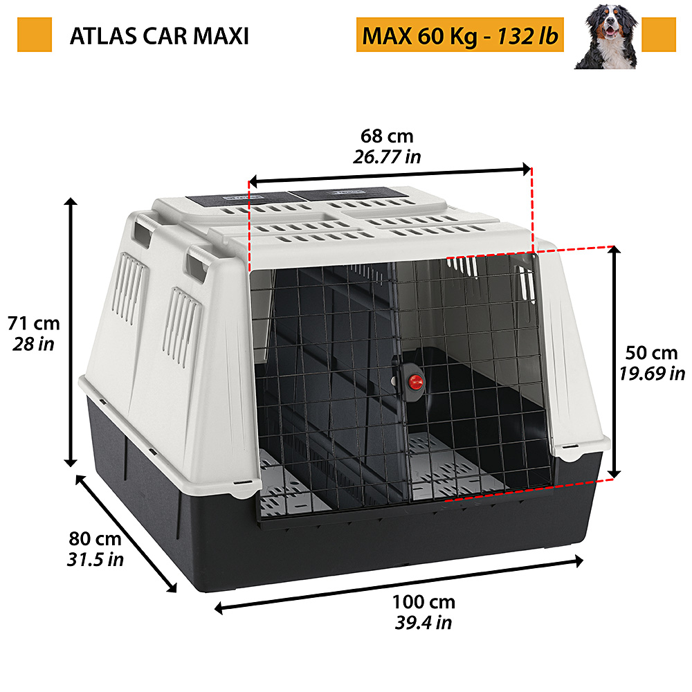 Ferplast transport chiens pour voiture atlas car maxi, grilles d'aération, compartiments de rangement, tapis drainant