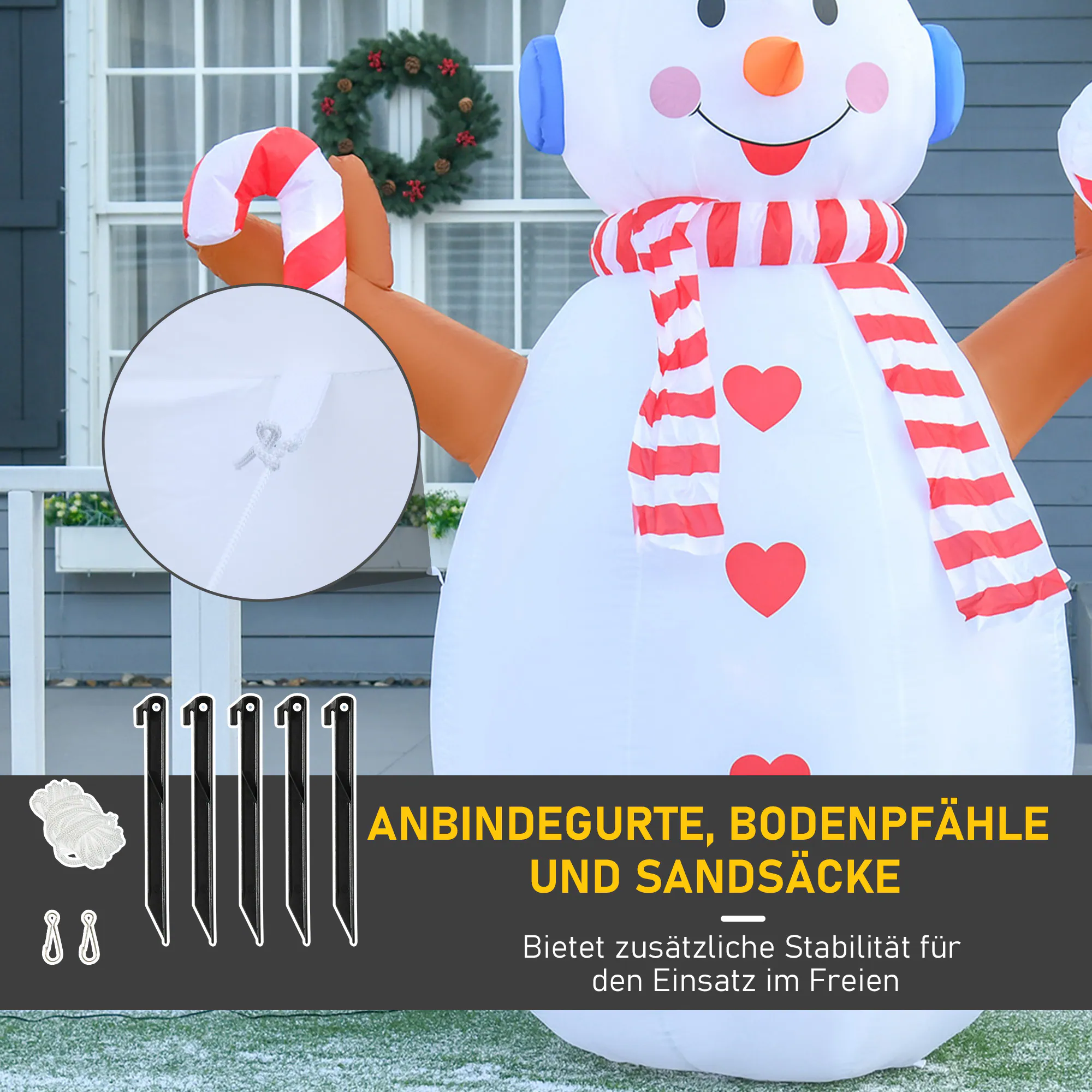 HOMCOM Weihnachtsdeko Weihnachtliche Dekoration, LED-Lichter, Automatisches Aufblasen Weiß, Rot 180 x 100 x 240 cm (BxTxH)
