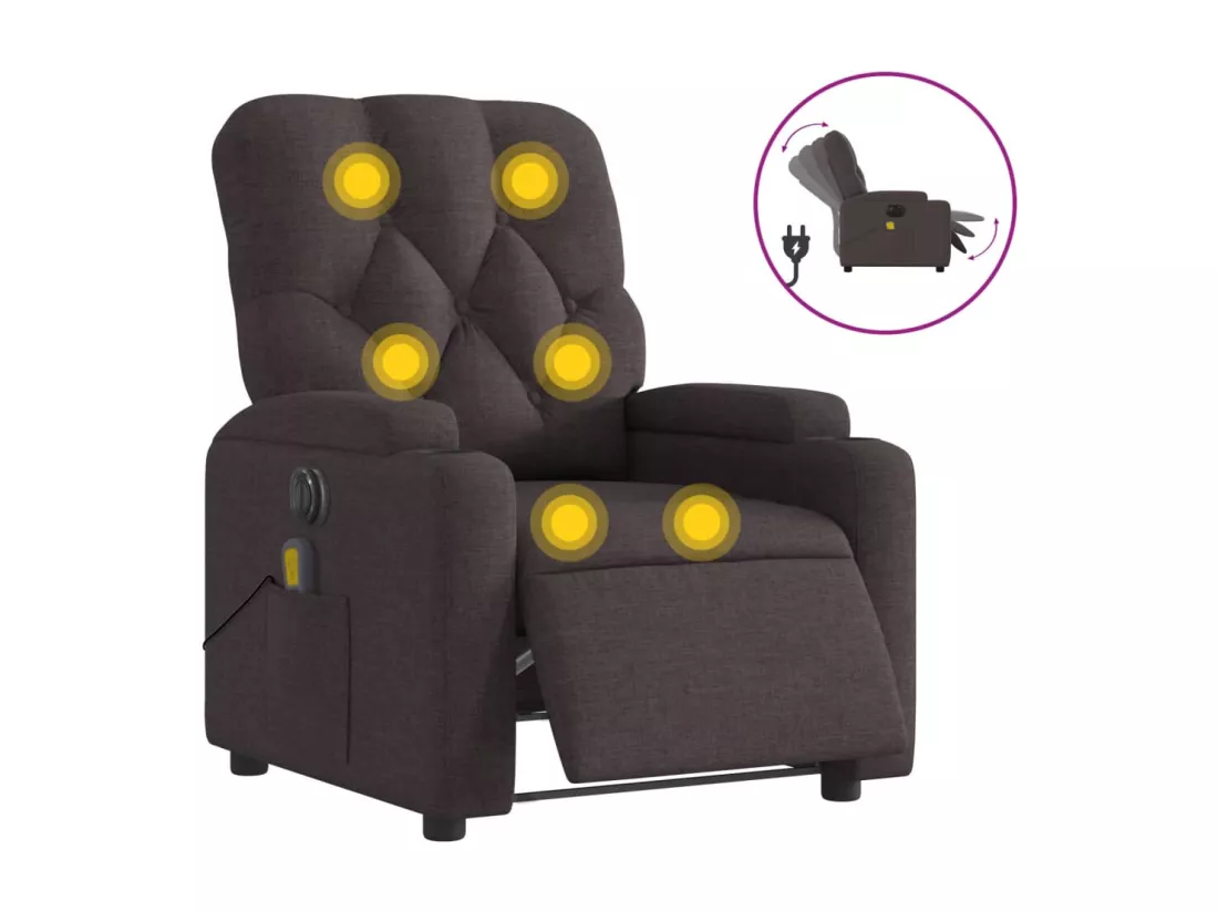 Fauteuil massant inclinable électrique Marron foncé Tissu