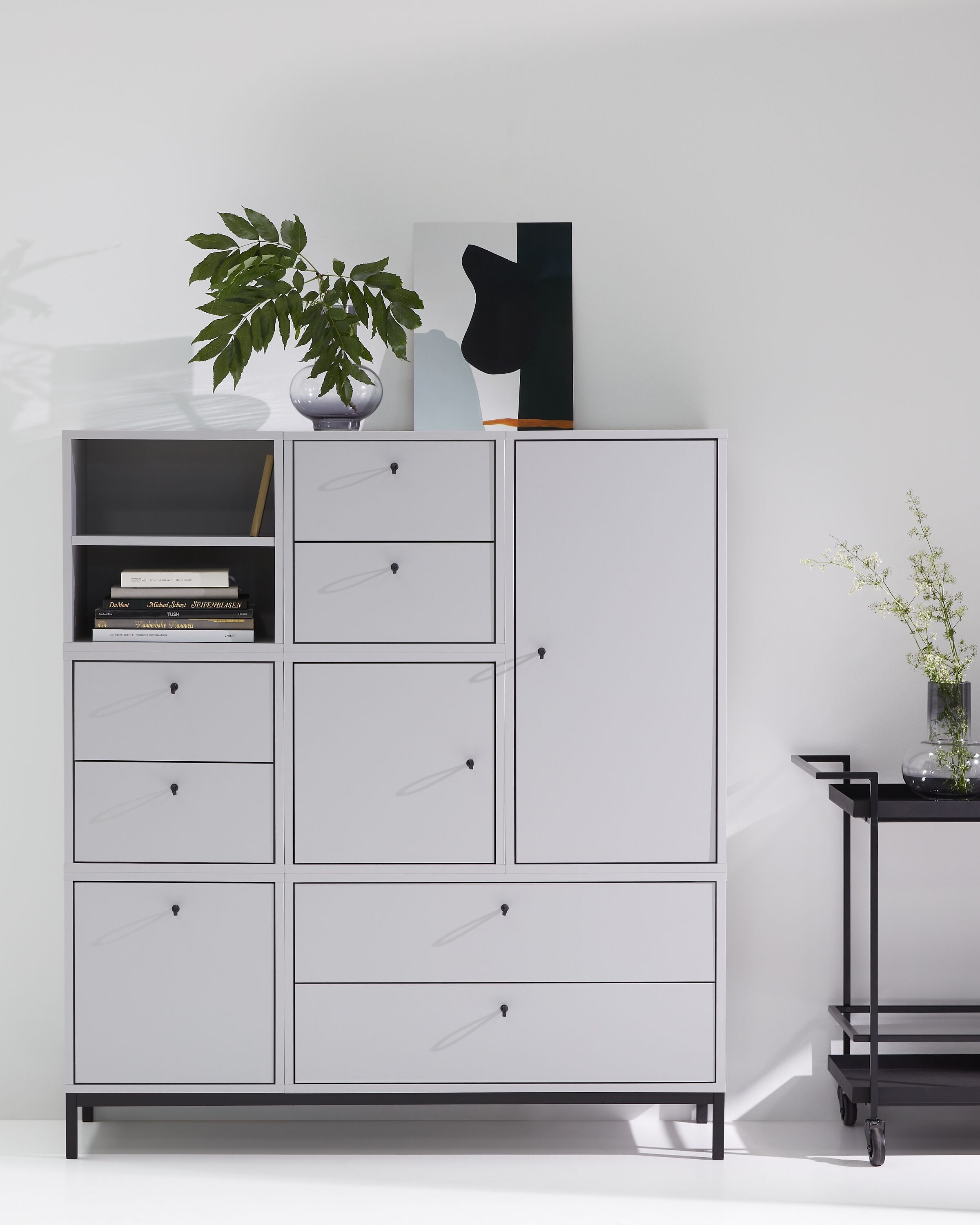 FINJA Highboard - Perlgrau / B: 120.0 cm x T: 36.0 cm x H: 132.5 cm