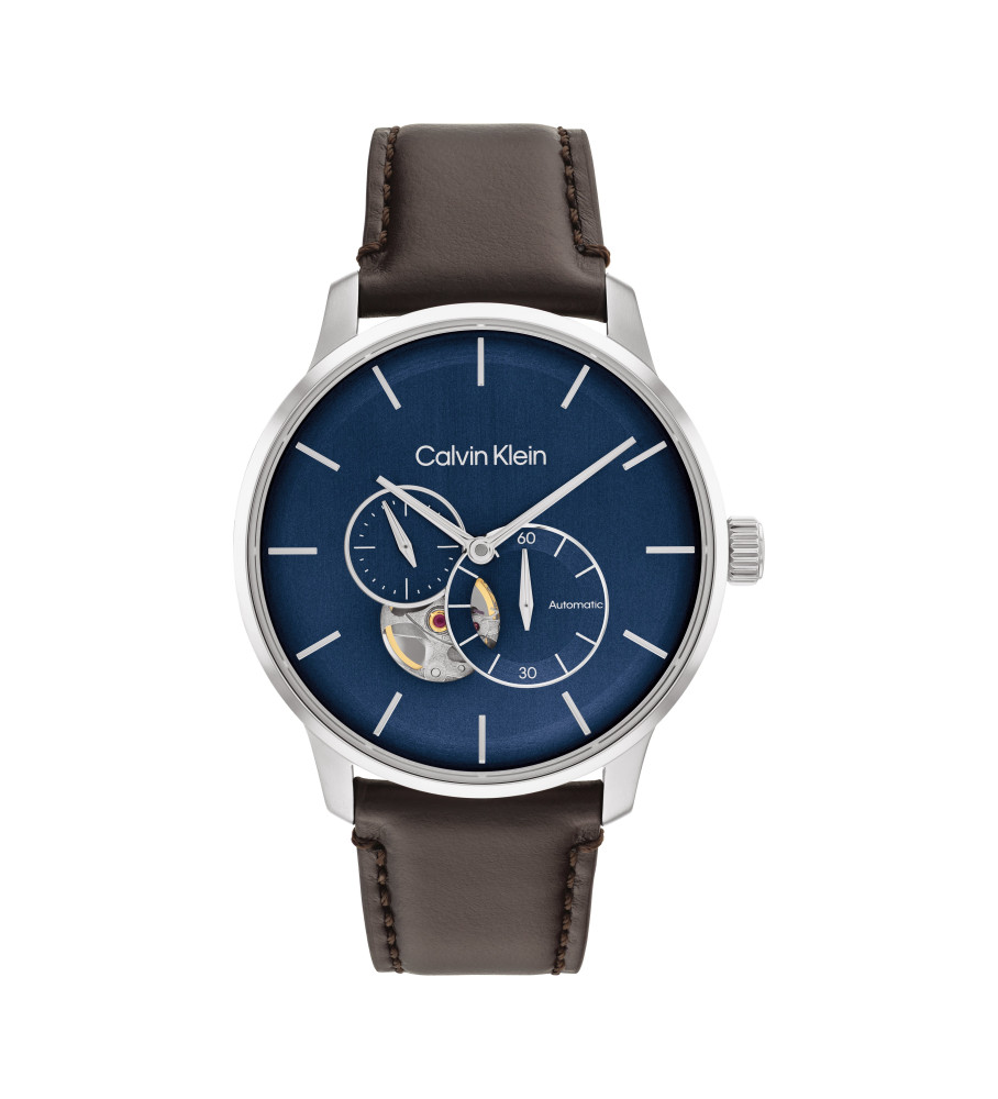 Relógio analógico Calvin Klein Fashion com pulseira de couro, azul marinho