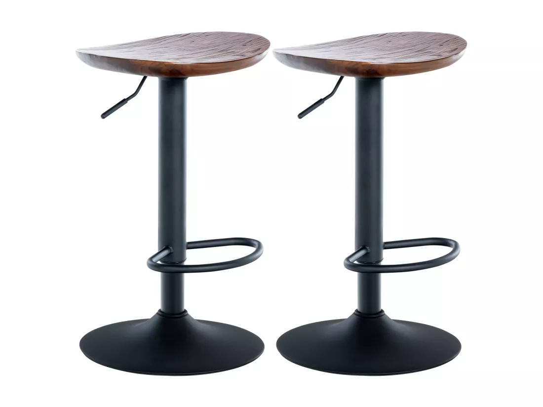 Lot de 2 Tabouret de bar - Bois - Noyer - Skelde