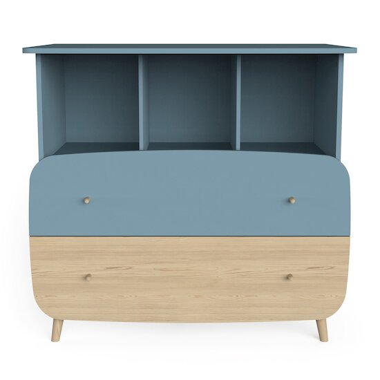 Firmiana Commode 2 Tiroirs + 3 niches   Bleu Orage / Bois Naturel        de               CBA Meubles