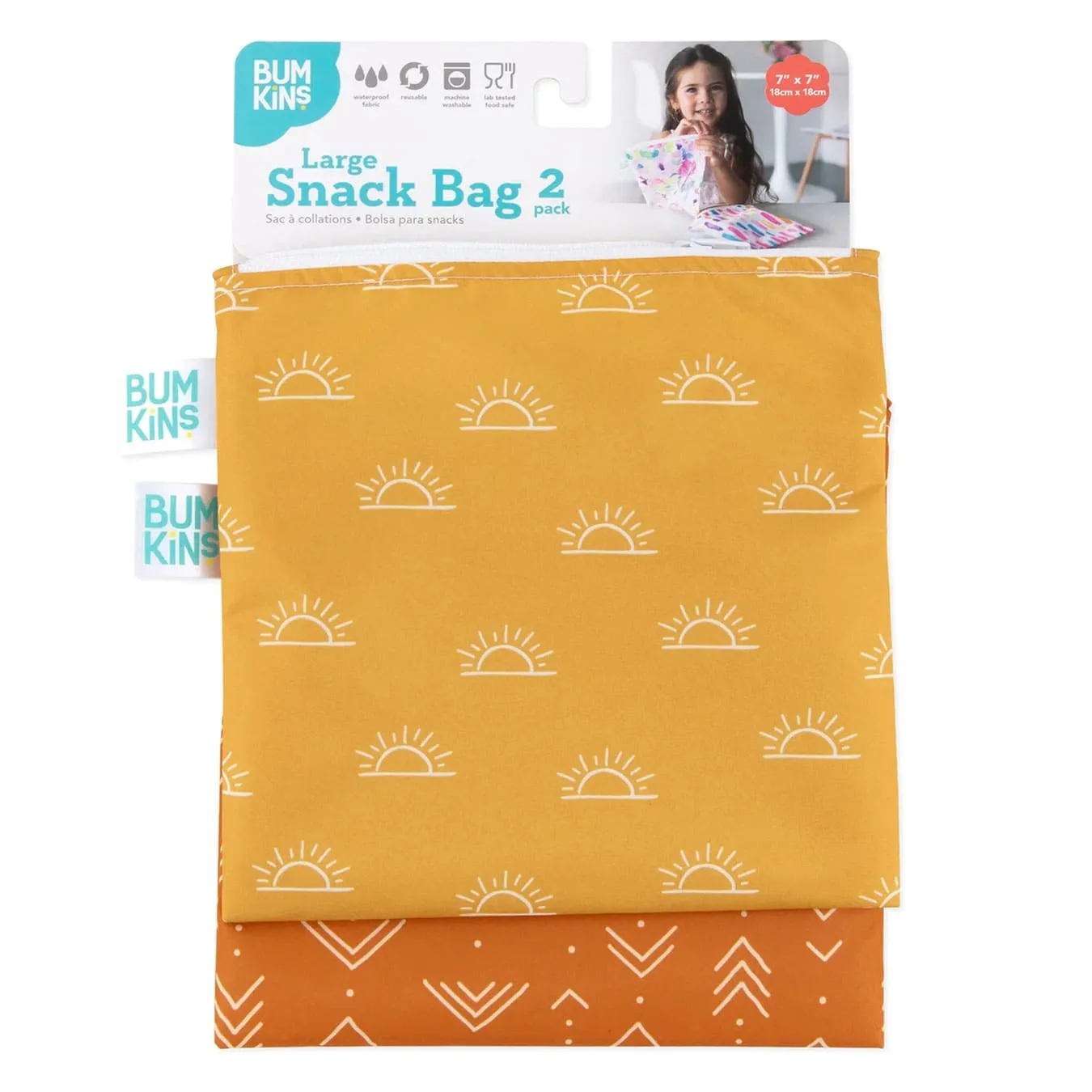 Bumkins Sac de Collation Paquet de 2 Large - Soleil