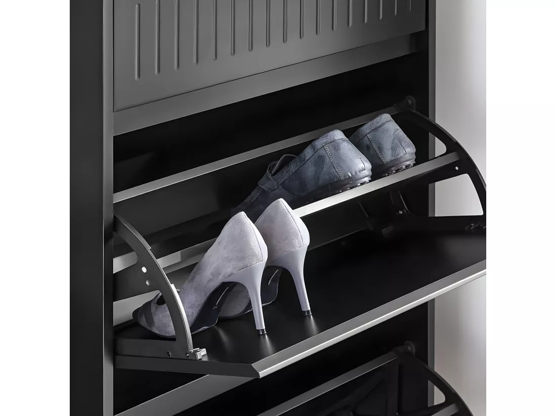 SoBuy Meuble à Chaussures Meuble d'entrée Meuble de Rangement à Chaussures avec 2 Abattants 1 Tiroir Séparateur Réglable pour Petite Entrée Couloir Noir LPH 61x26x101 cm FSR165-SCH