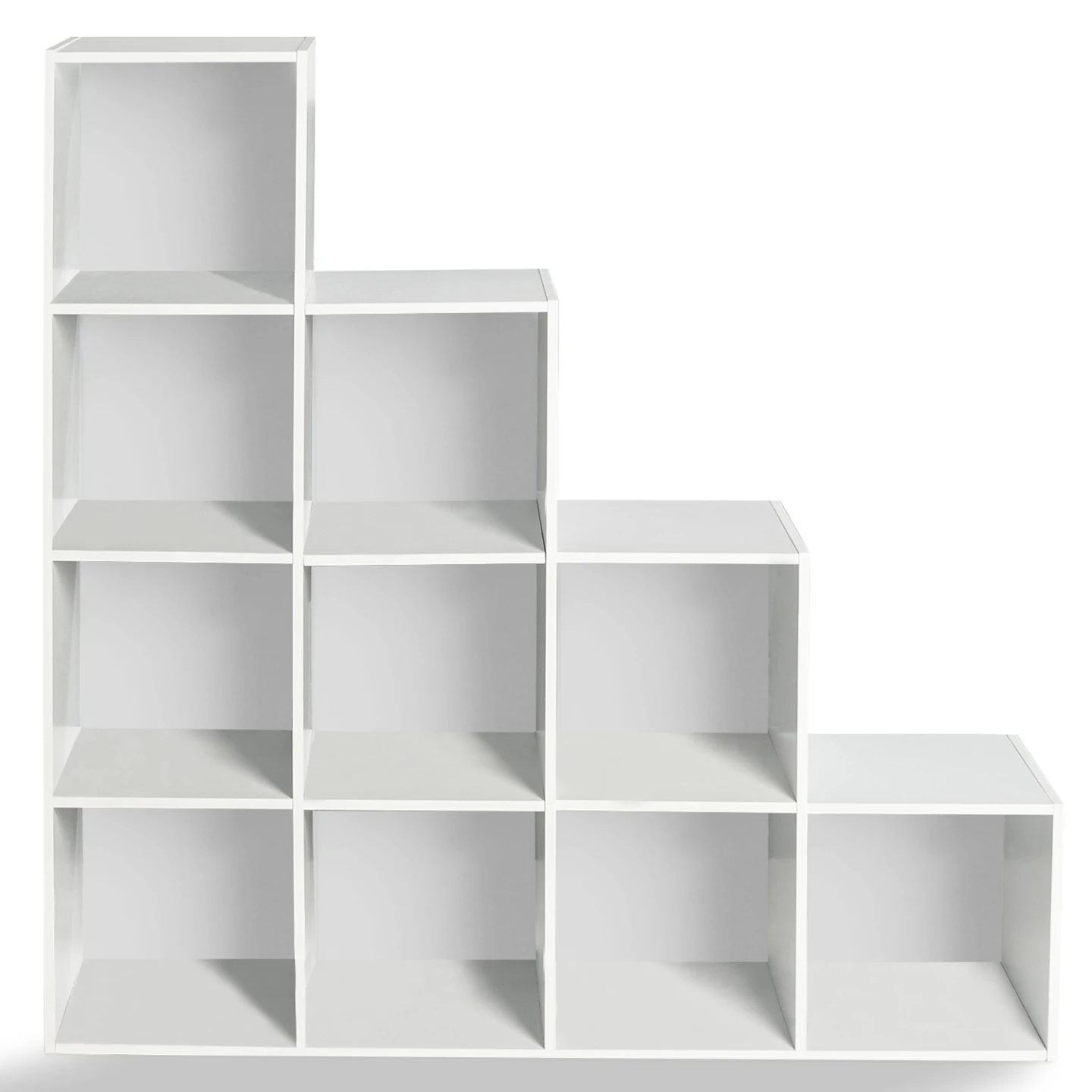 Meuble de rangement en escalier LIAM 4 niveaux bois blanc + fond blanc