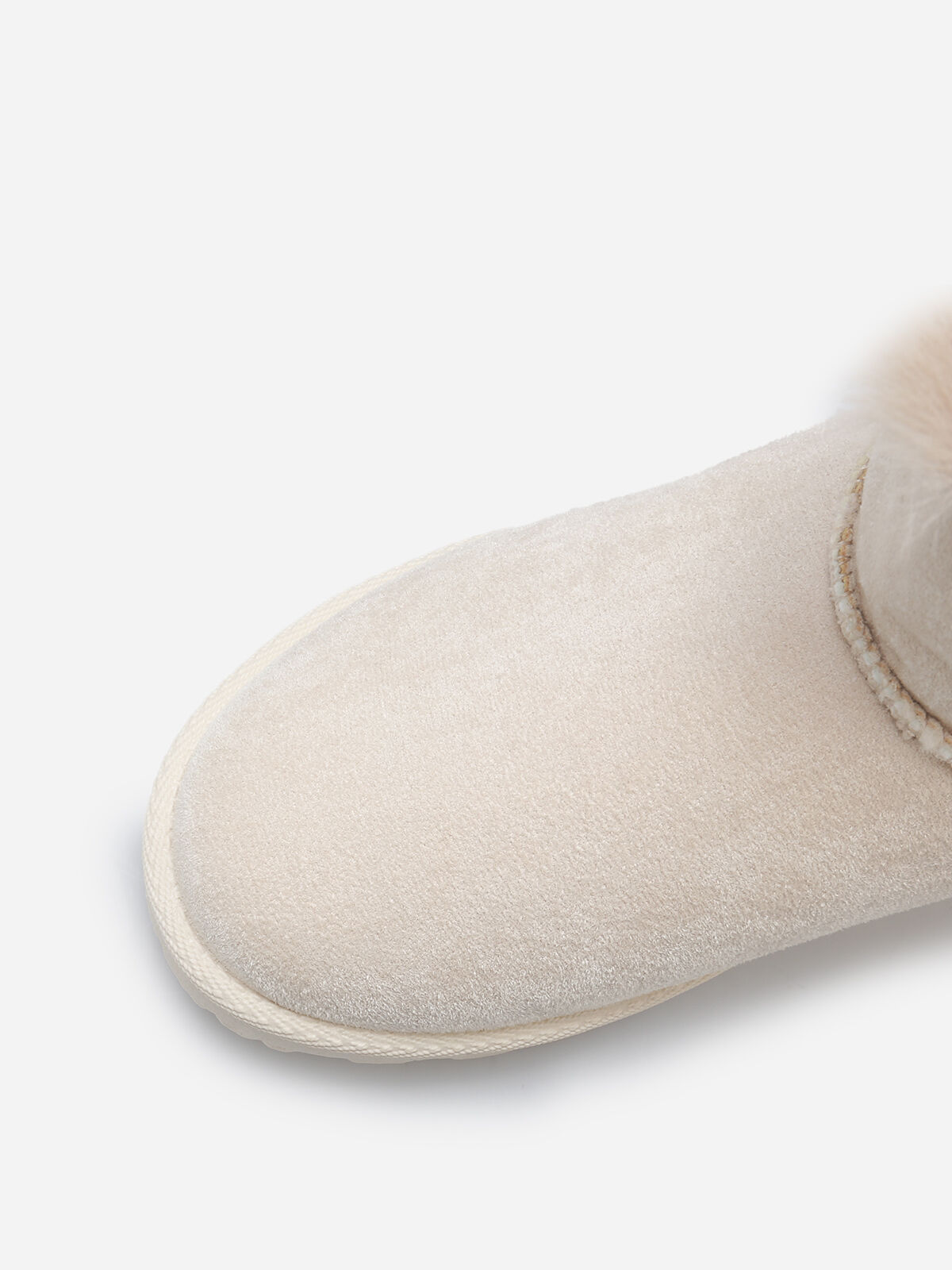 Boots en suédine fourrées à ruban noué- Beige